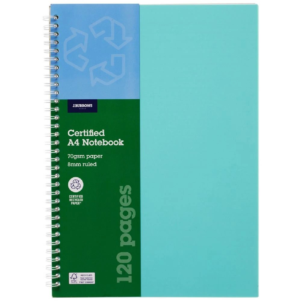 1 J.Burrows A4 Spiral Notebook Teal 120 Page, 1 of 3