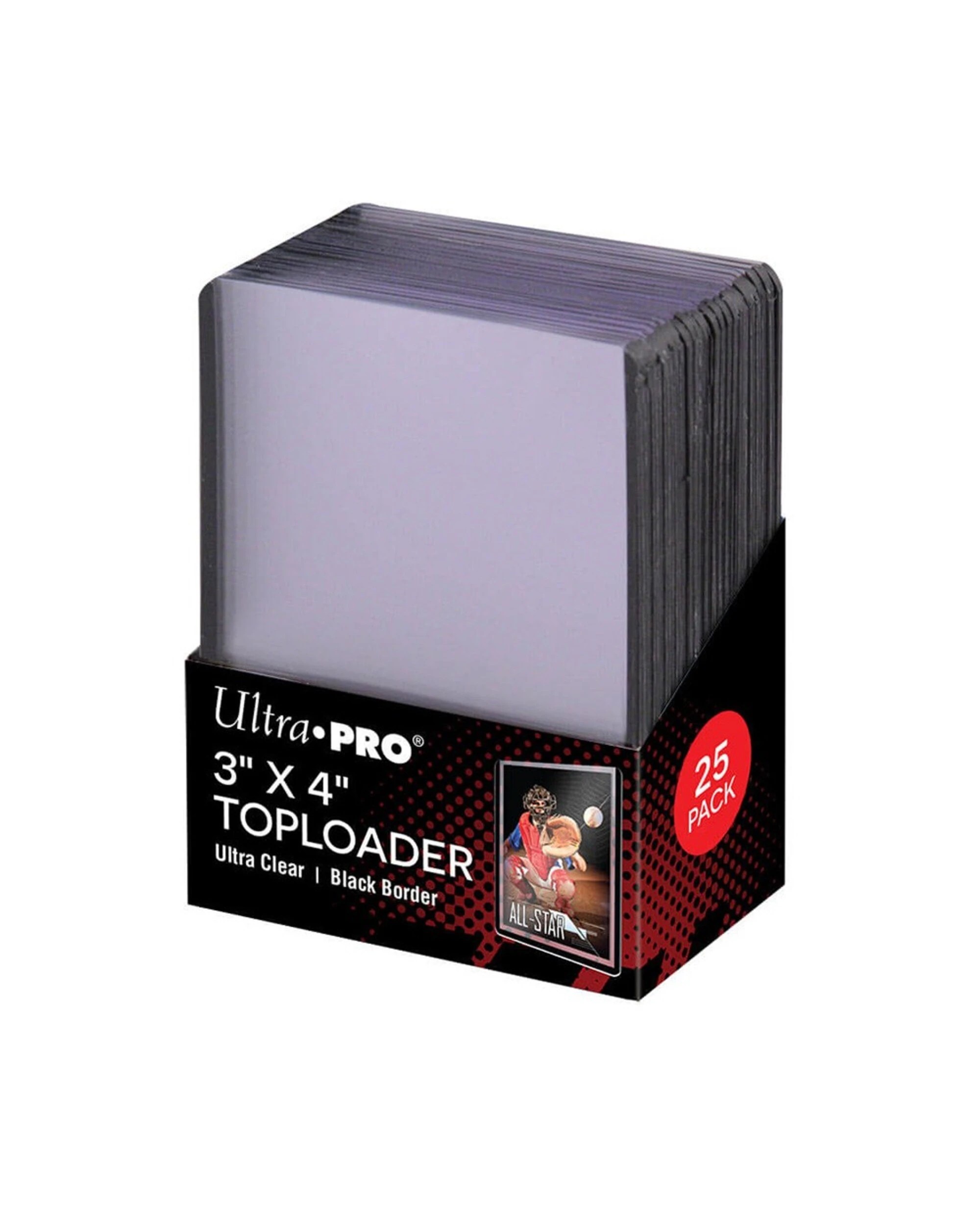 1 Ultra Pro - Super Premium Top Loader 3" x 4" Clear Sleeves 25-Pack - Black Border, 1 of 2