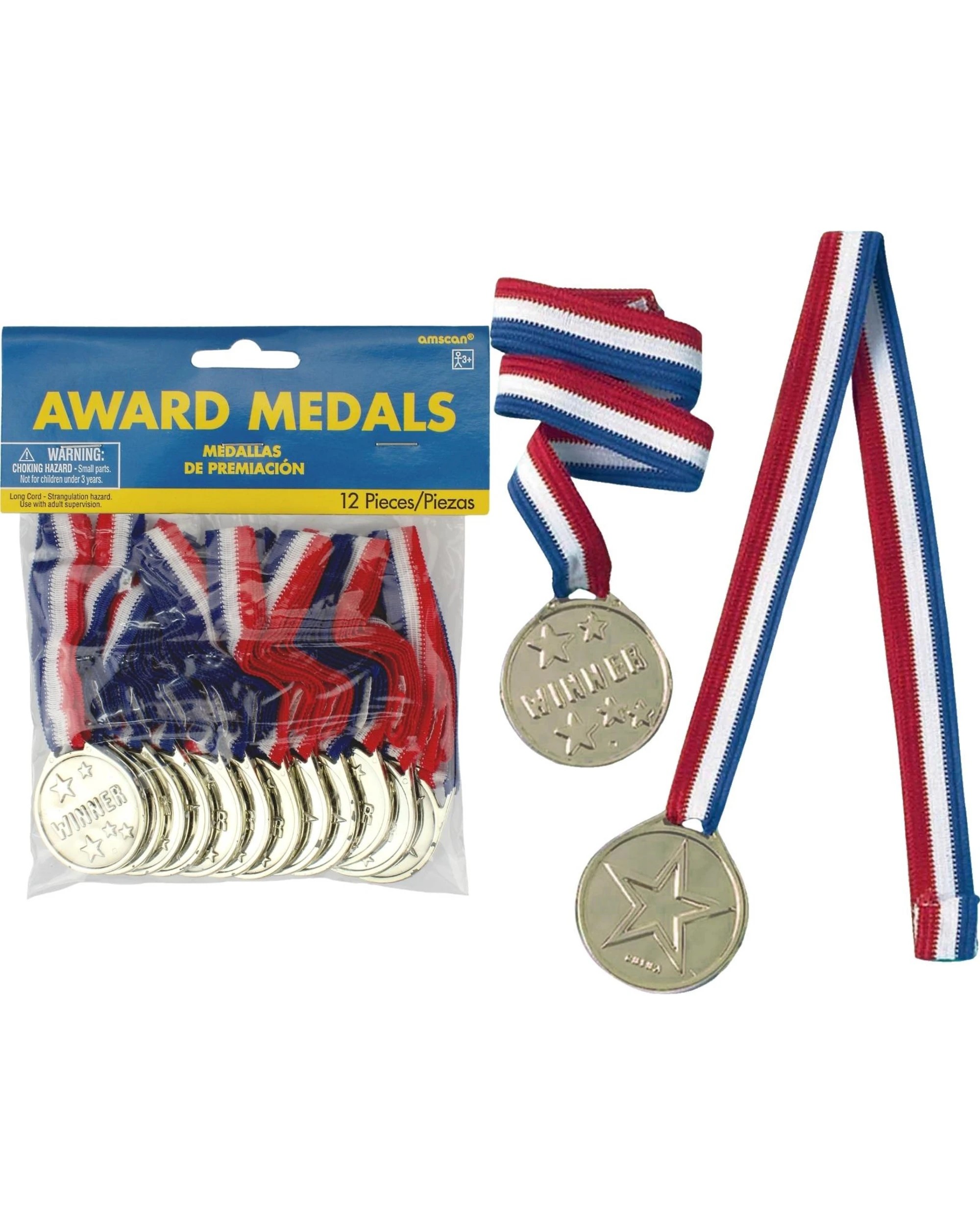1 Amscan Plastic Winner Medals Pack of 12 - Silver, 1 of 1