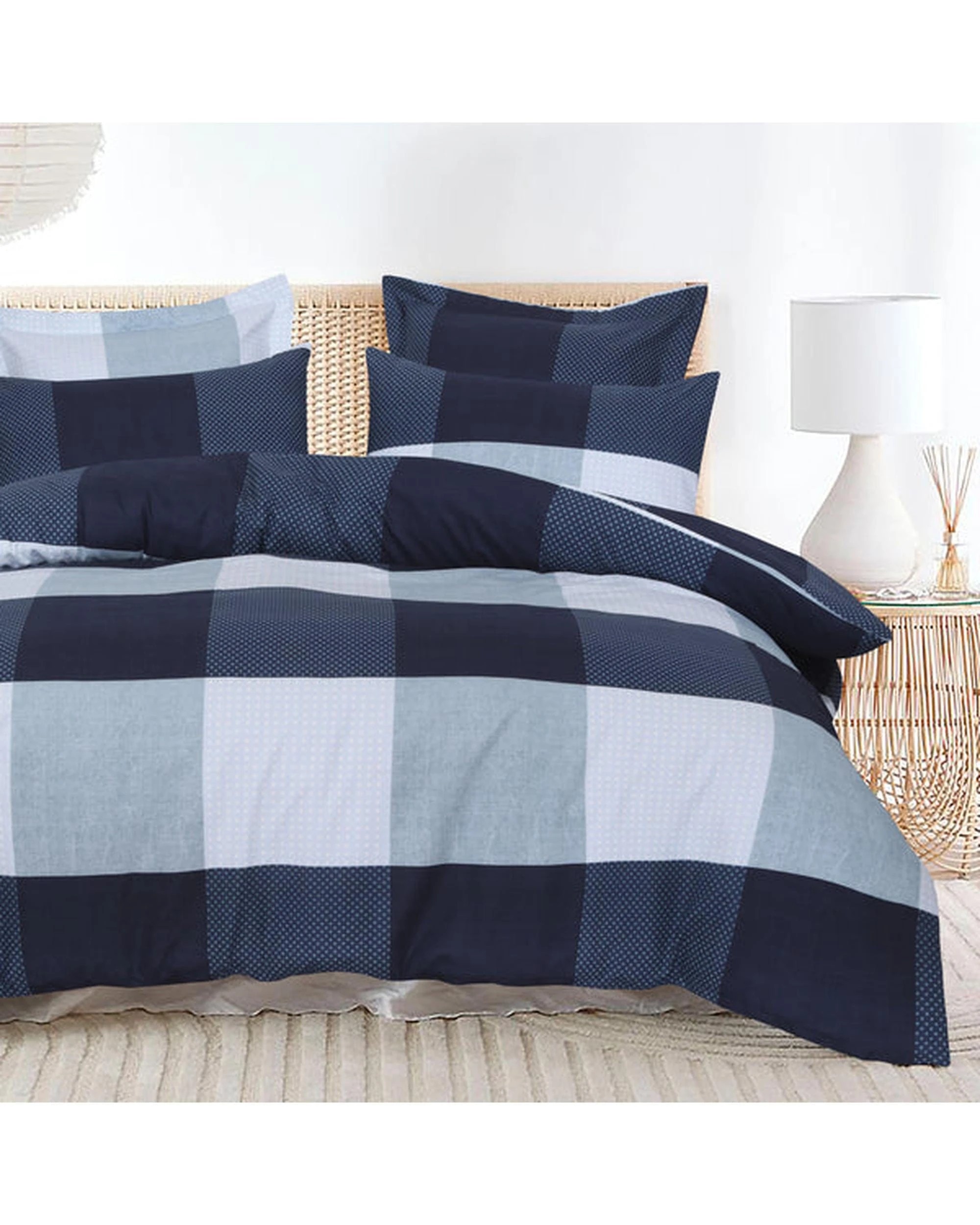 2 Amsons Quilt Cover Set With European Pillow Covers - Queen Bed - Blue, 2 of 6