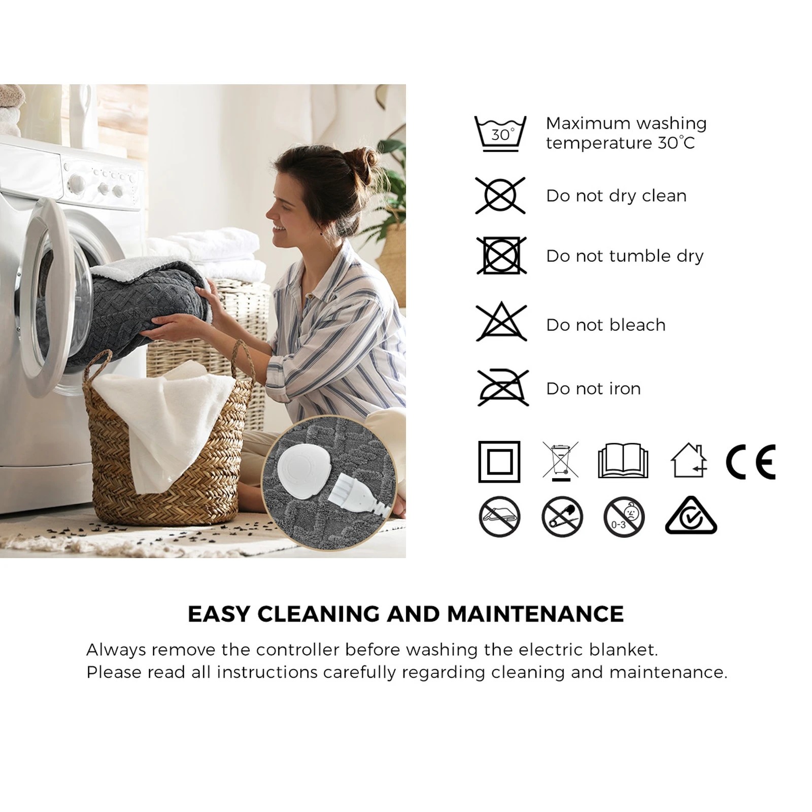 7 Bedra Bedding Electric Throw Rug Dual Side Heated Blanket Flannel&Sherpa Square Pattern - Single Bed - Grey, 7 of 8