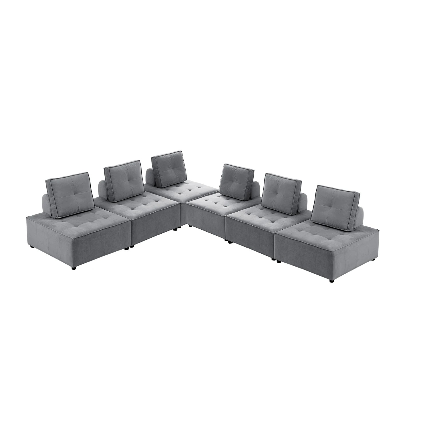 1 Foret 6pc Armless Seat Modular Extension Ottoman Couch Velvet Sofa Light Grey, 1 of 9