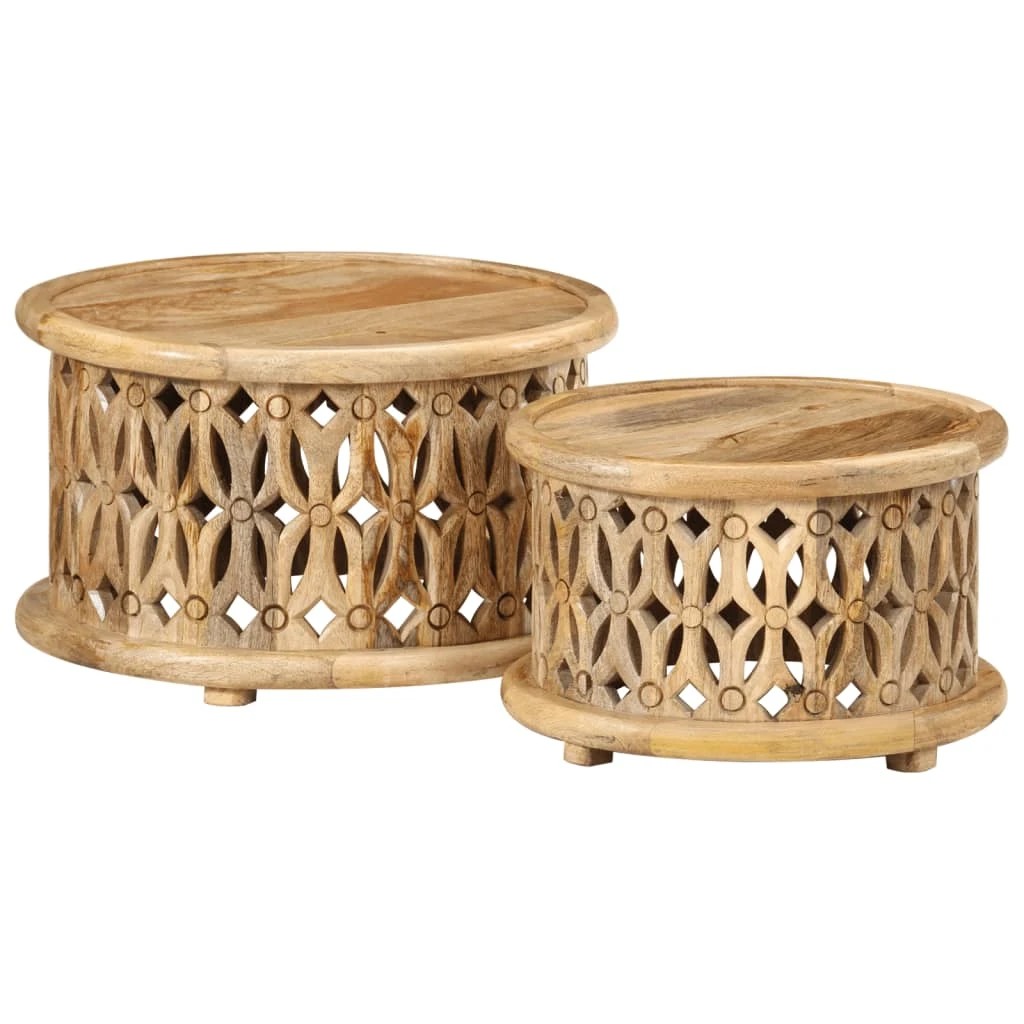 1 Vidaxl 2 Piece Coffee Table Set Solid Wood Mango - Brown, 1 of 10