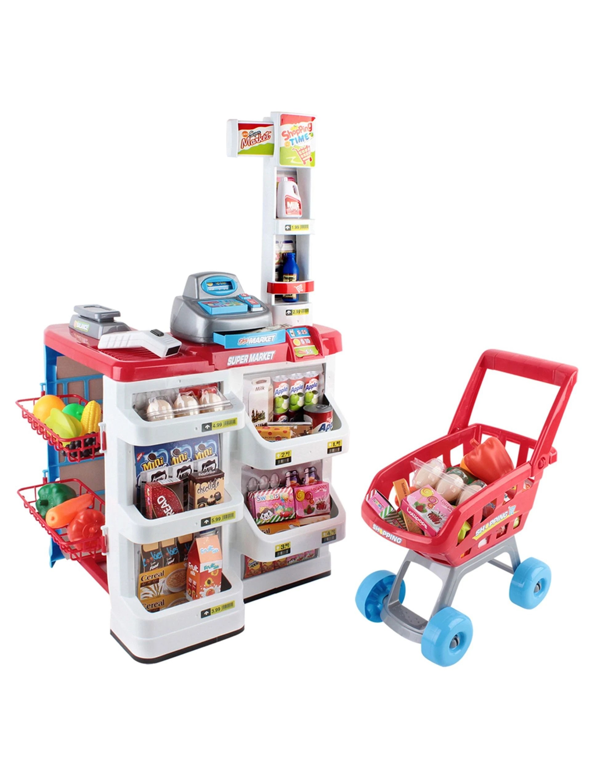 1 Keezi Kids Pretend Role Play Supermarket 24 Piece Playset Cash Register Trolley
 - Multi, 1 of 3