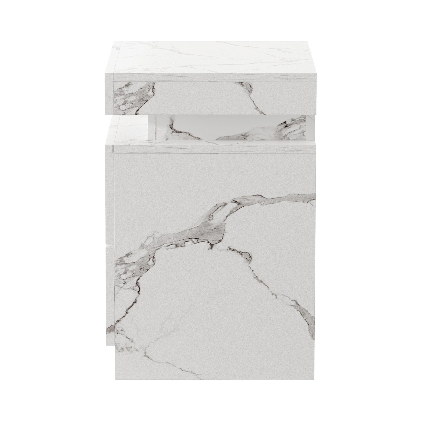 6 Oikiture 2x Bedside Table 2 Drawers LED Nightstand Marble Effect - White, 6 of 7