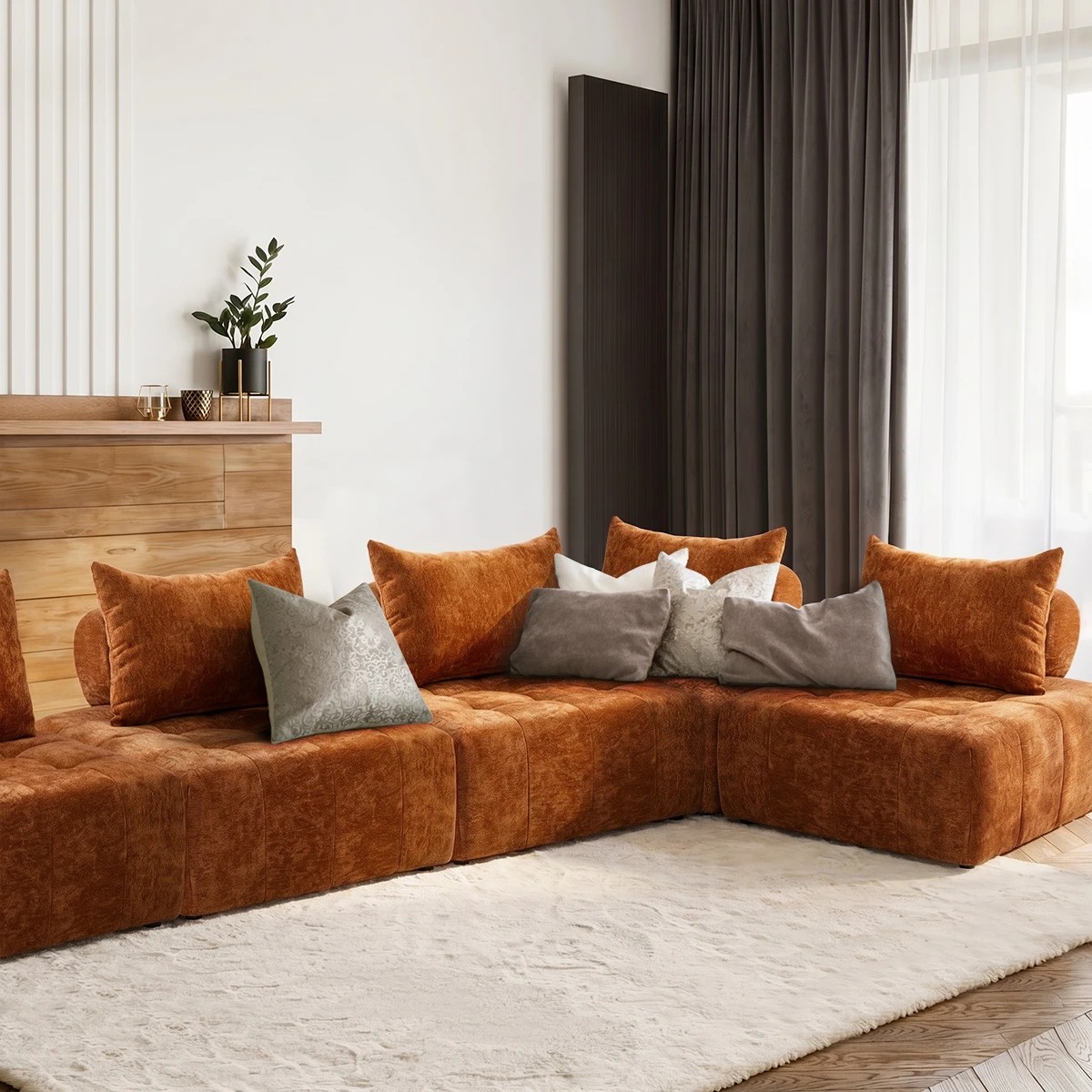 6 Oikiture 4x Chenille Modular Sofa Floor Lounge Chair w/Pillow TOFU Armless Chairs - Brown, 6 of 9