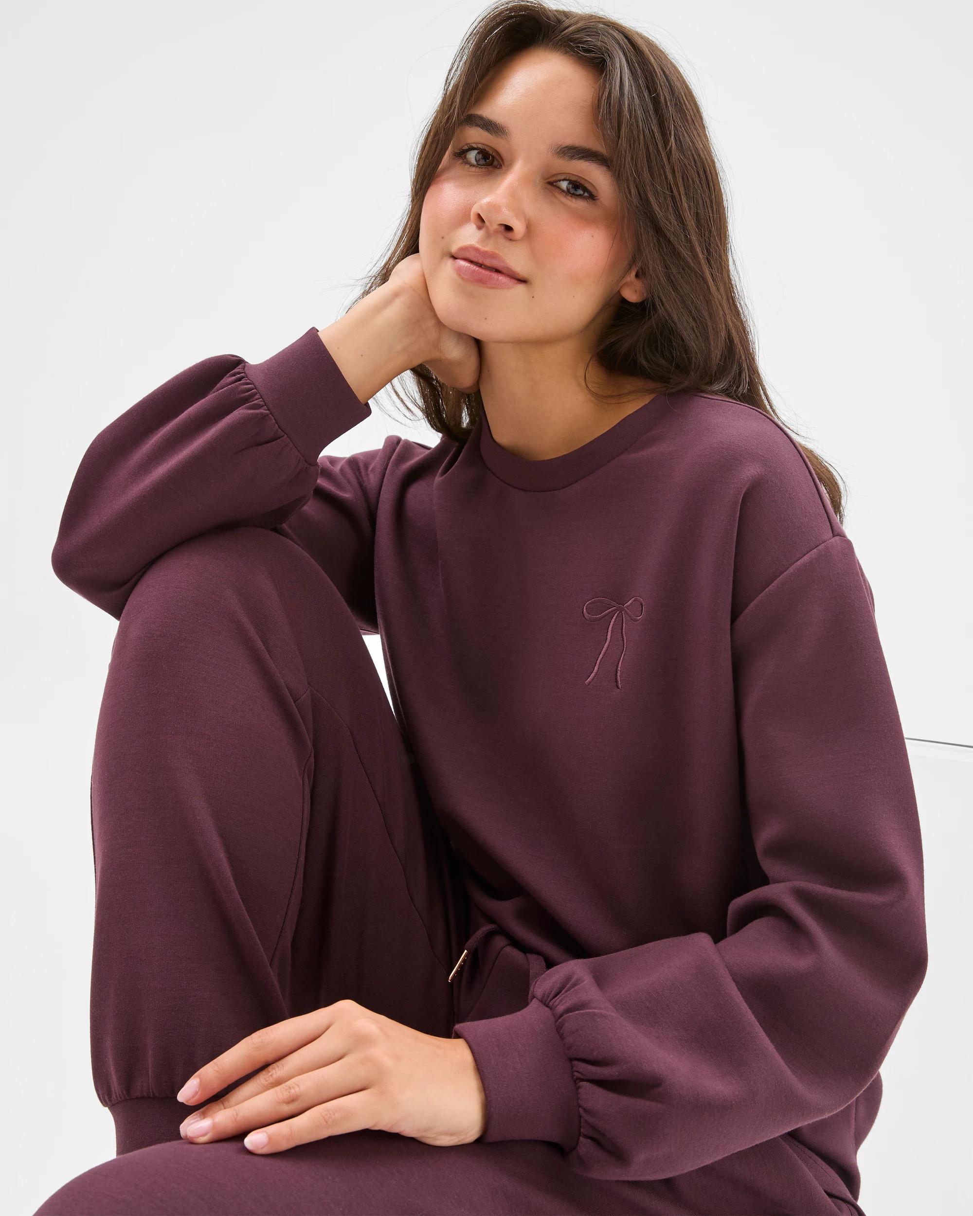 1 Target Woman Long Sleeve Modal Blend Crew Sleep Jumper FUDGE, 1 of 6