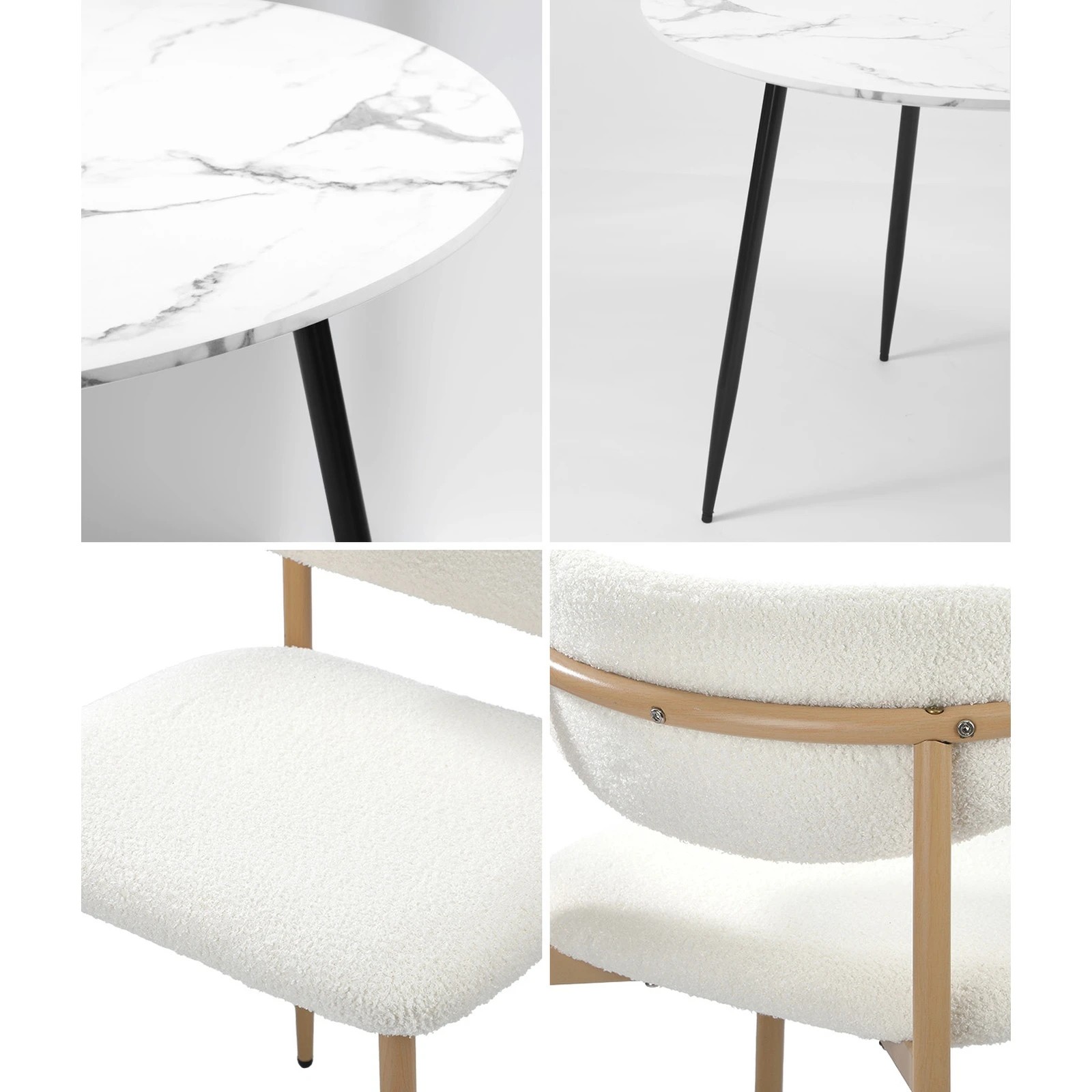 5 Oikiture 110cm Round Dining Table with 4x Dining Chairs Boucle - Multi, 5 of 9