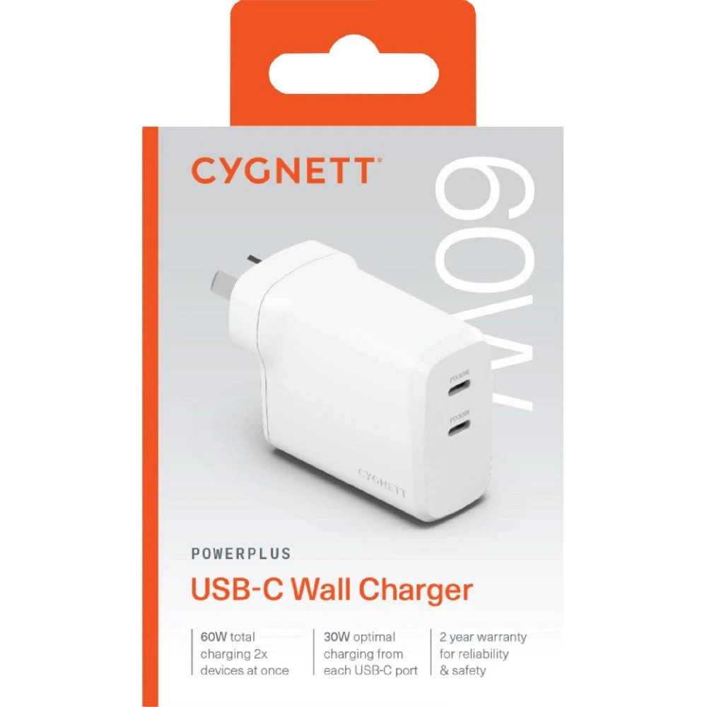 3 Cygnett PowerPlus 60W Dual-Port Wall Charger White, 3 of 4