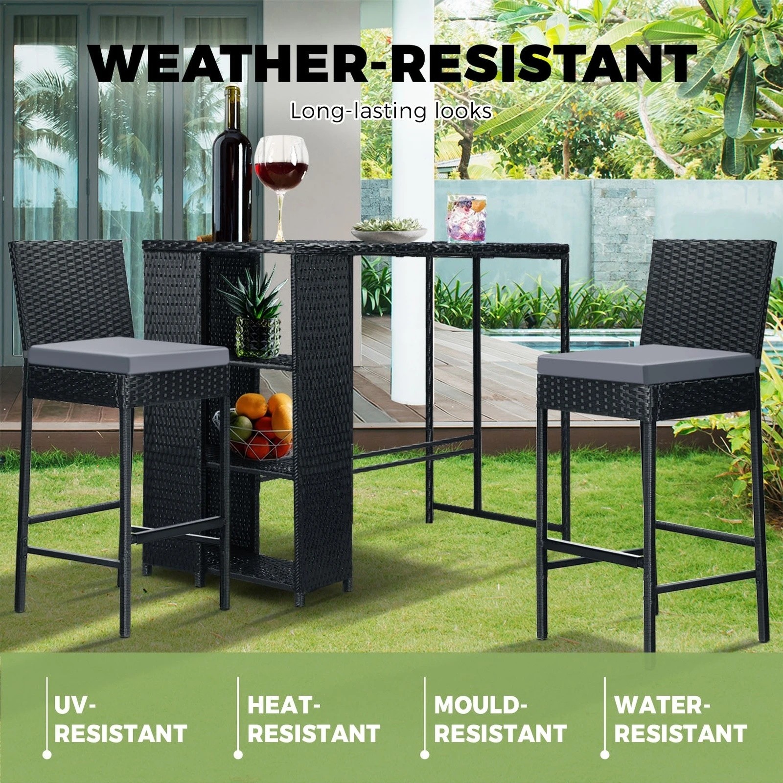 6 Livsip Outdoor Bar Table Dining Chairs Stools Set Rattan Patio Furniture 3 Piece
 - Multi, 6 of 10