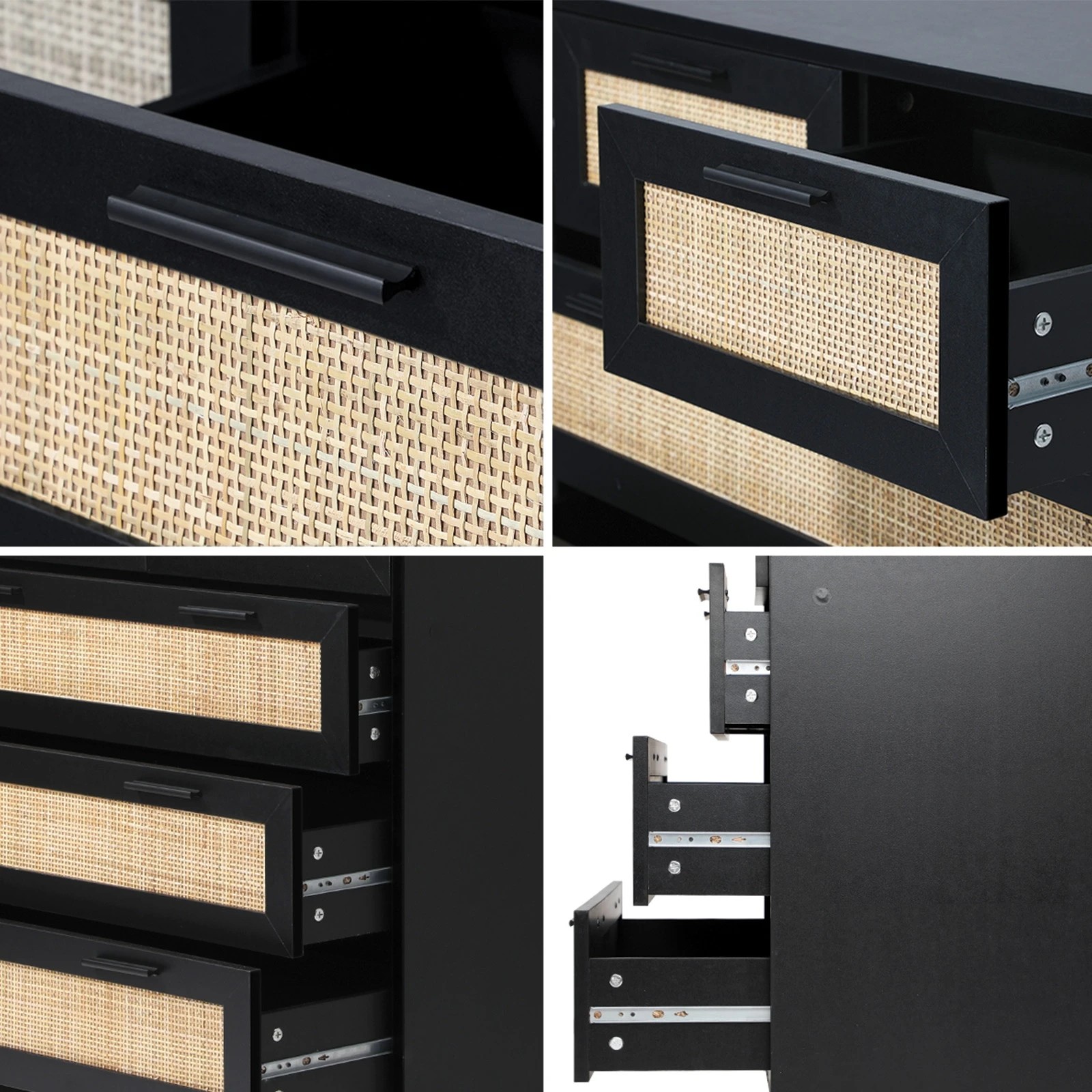 4 Oikiture 5 Chest Of Drawers Dresser Storage Cabinet Tallboy Rattan
 - Black, 4 of 10