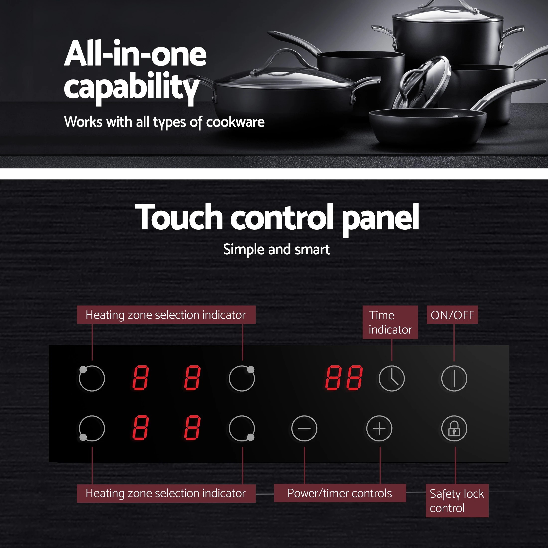 7 Devanti Electric Ceramic Cooktop 60cm Touch Control - Grey, 7 of 10