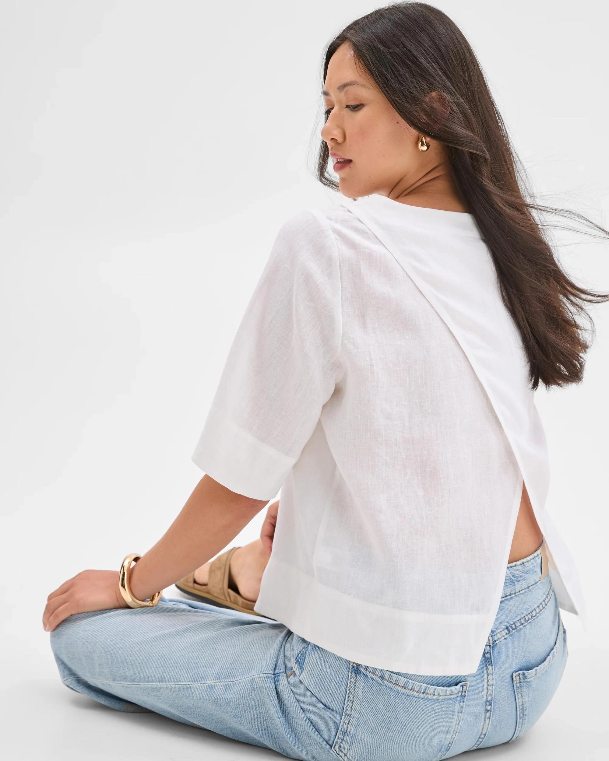 2 Target Woman European Linen Cross Back Top WHITE, 2 of 6