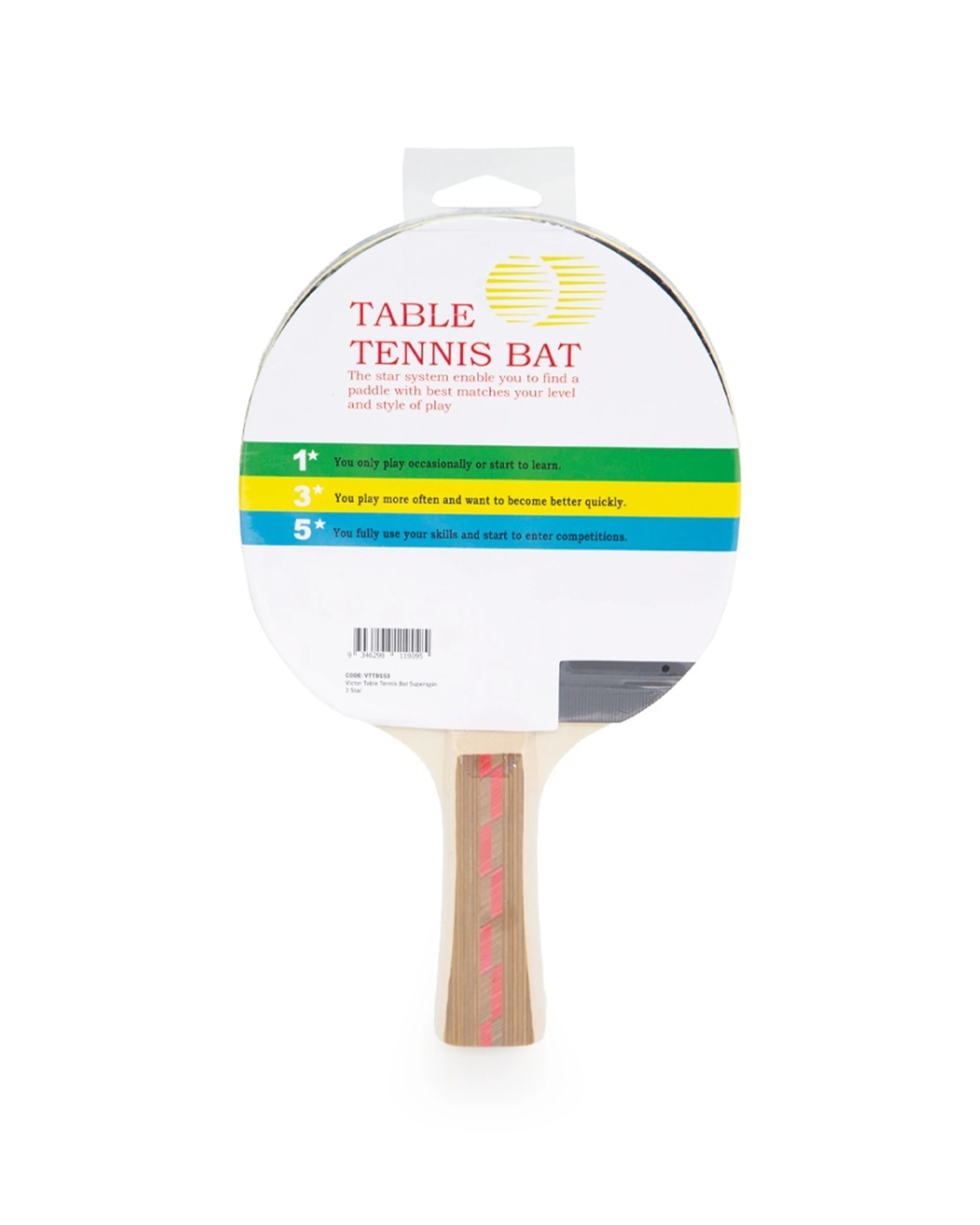 4 Victor Sports Table Tennis Bat Superspin 3 Star Hard Plywood Rubber 5mm - Multi, 4 of 4
