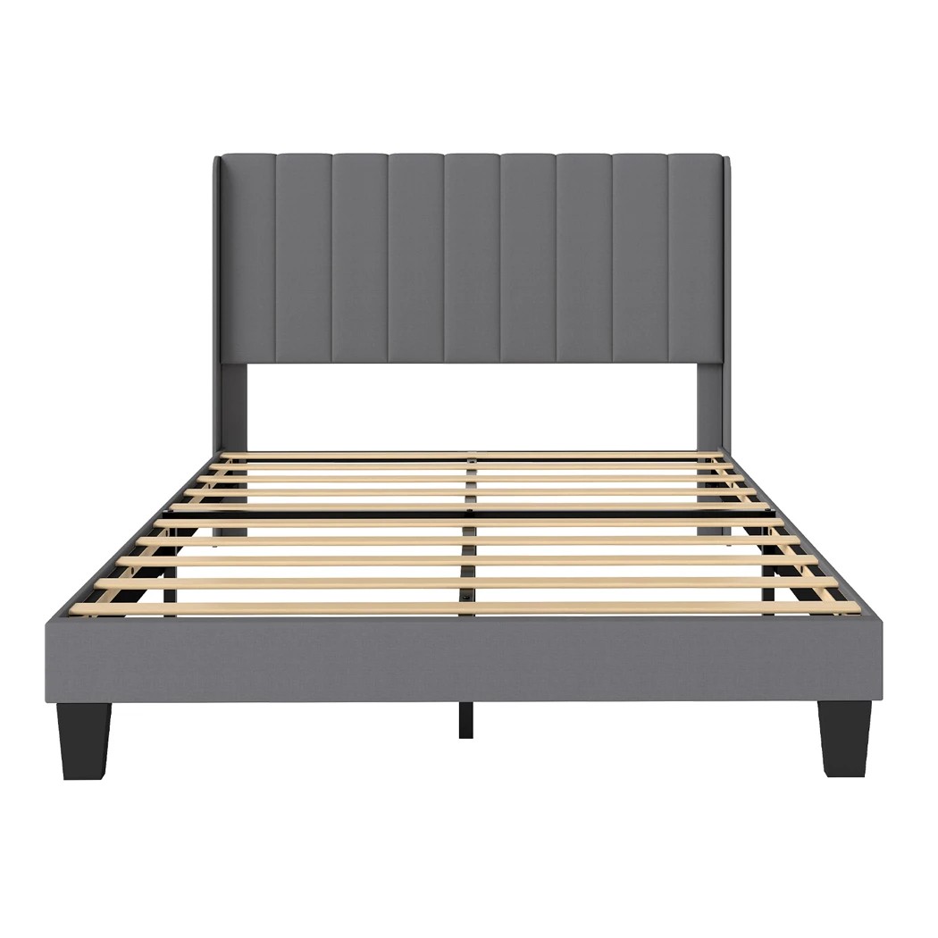 2 Levede Queen Size Bed Frame Upholstered Platform Grey, 2 of 8