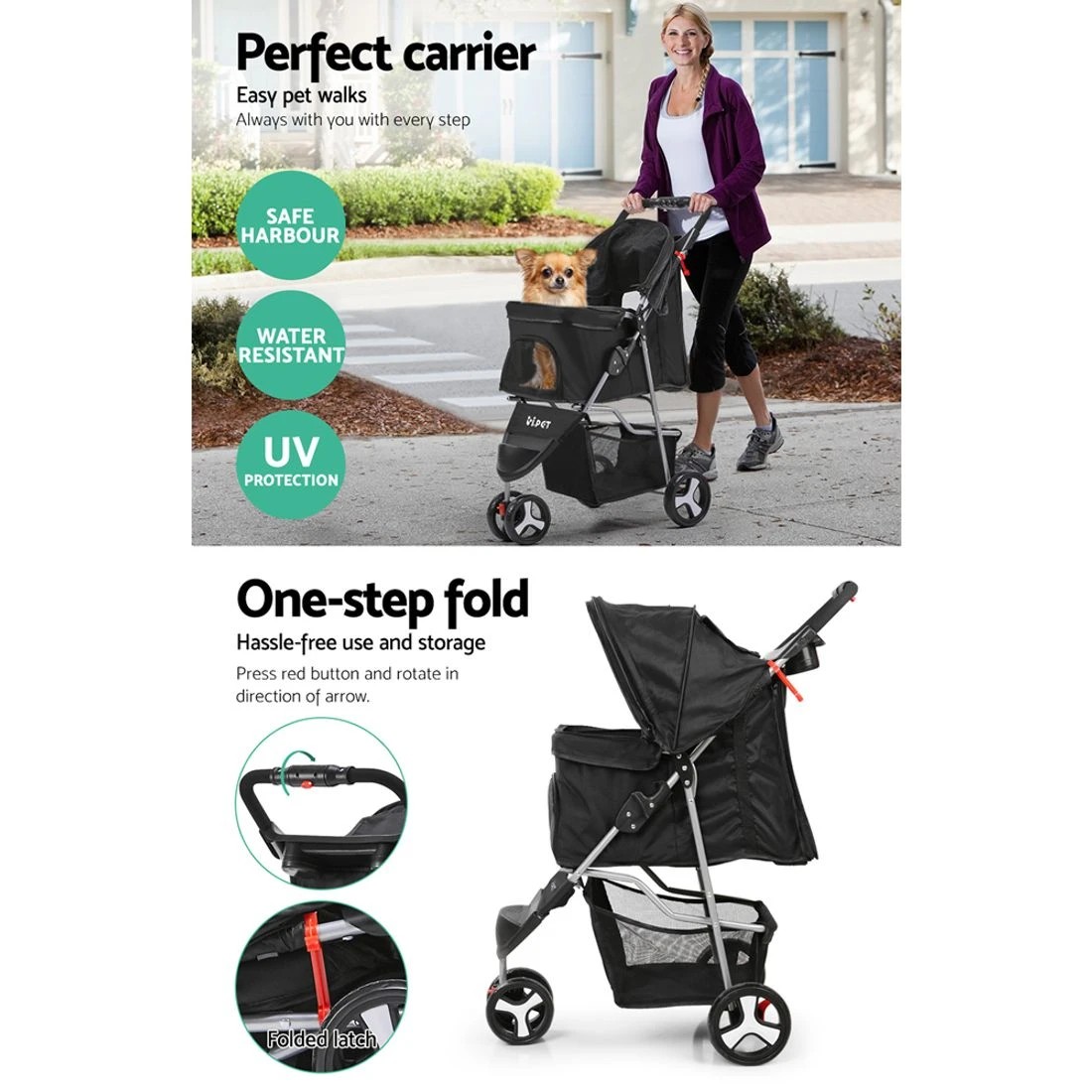 5 I.pet Pet Stroller Dog Pram Cat Carrier Large Travel Pushchair Foldable 3 Wheels
 - Black, 5 of 6