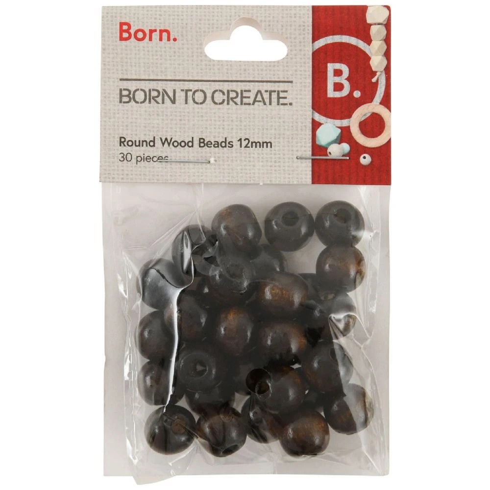 1 Born Round Wooden Beads 12mm Dark Brown 30 Pieces, 1 of 2