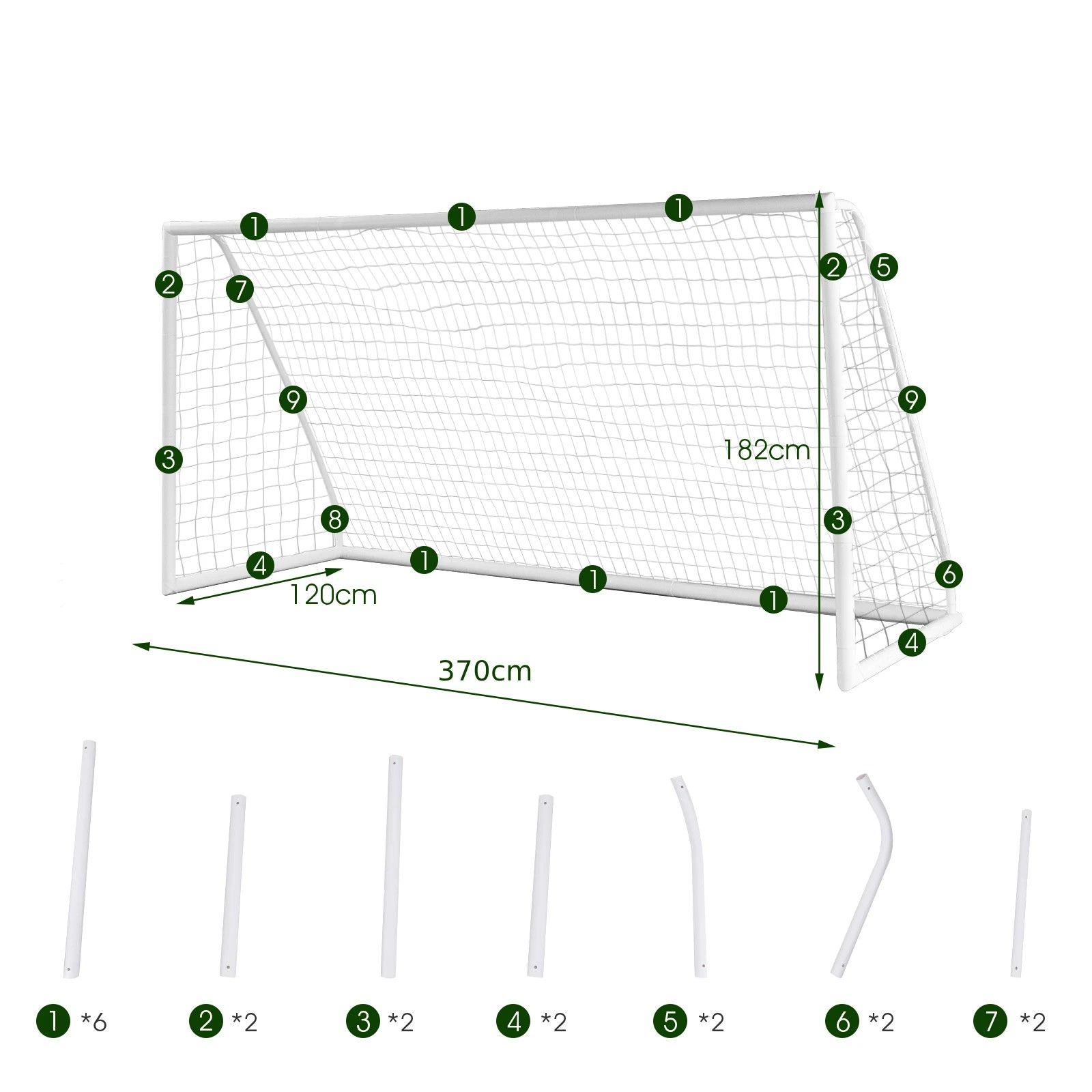 2 Costway Kids Soccer Goal Outdoor Football Sports Training Net 3.7x 1.8M - White, 2 of 2
