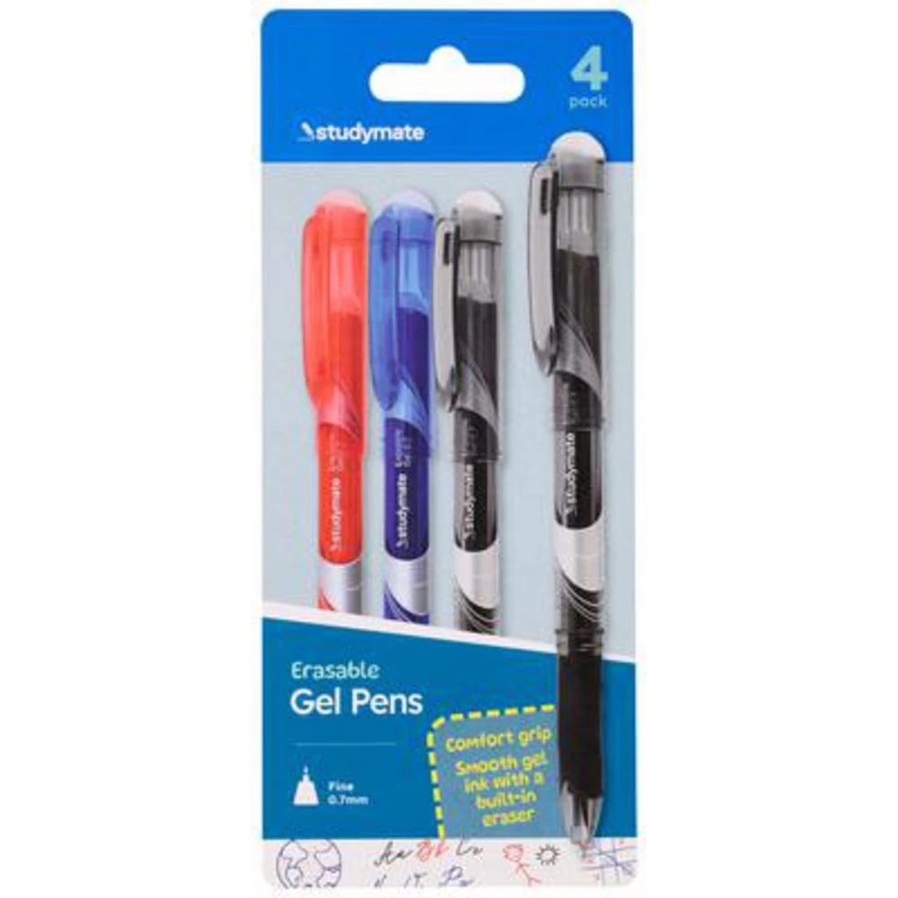 1 Studymate 0.7mm Capped Erasable Gel Ink Pen Assorted 4 Pack, 1 of 7