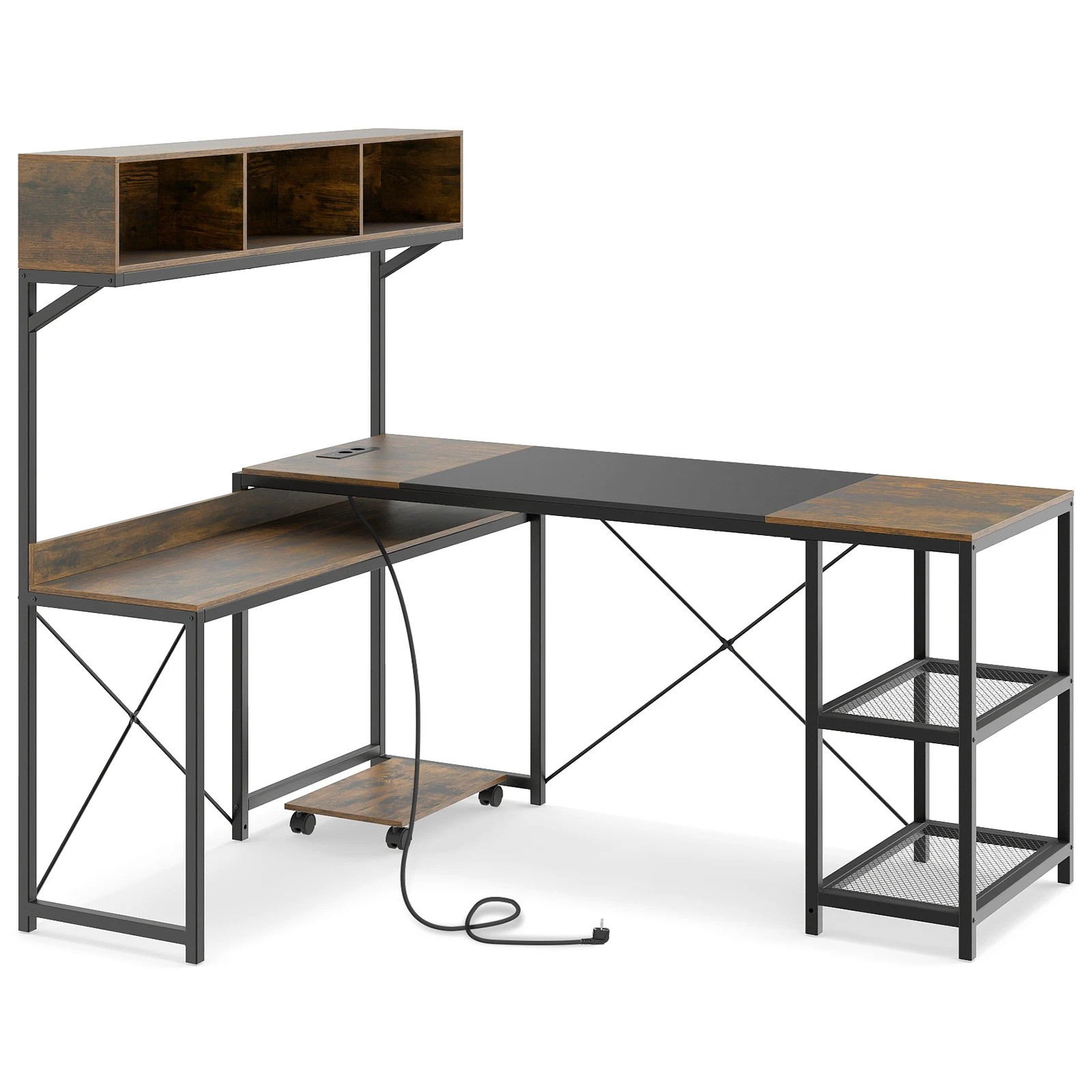 1 Costway L-Shaped Computer Desk w/Power Outlets Reversible Gaming Table, 1 of 4
