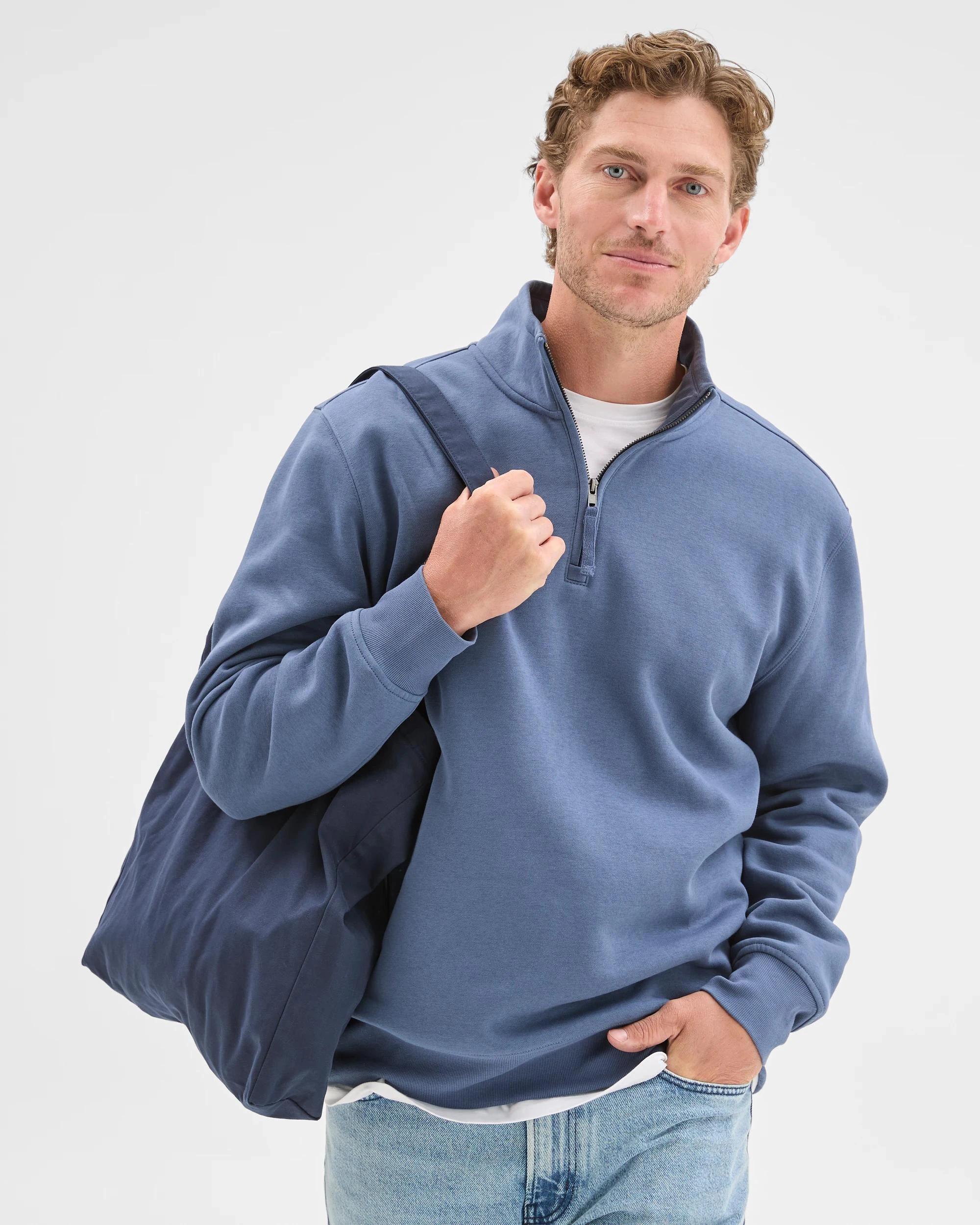 3 Target Man Australian Cotton Blend Fleece Half Zip Top VINTAGE INDIGO, 3 of 8