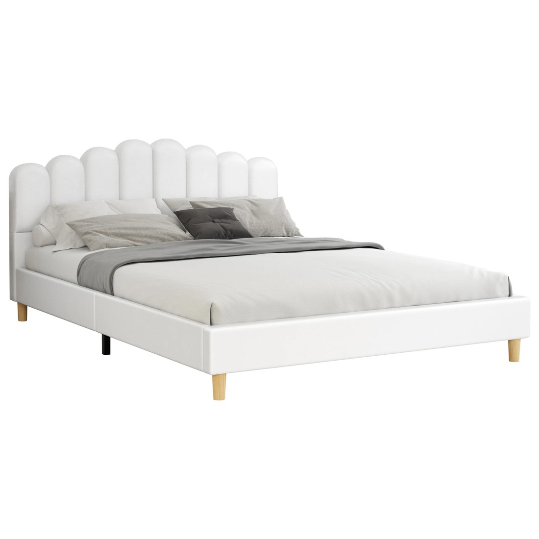 1 Alfordson Bed Frame Double Size Upholstered Platform Base Leather Tania - White, 1 of 10