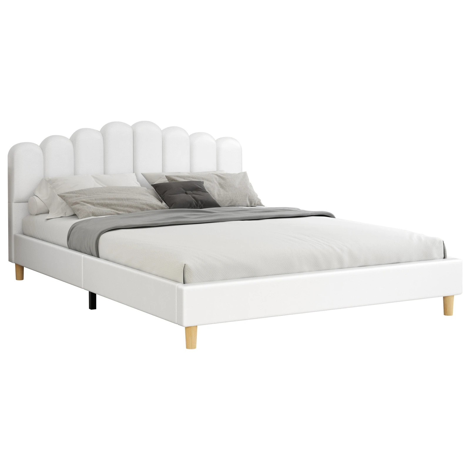 1 Alfordson Bed Frame Double Size Upholstered Platform Base Leather Tania - White, 1 of 10