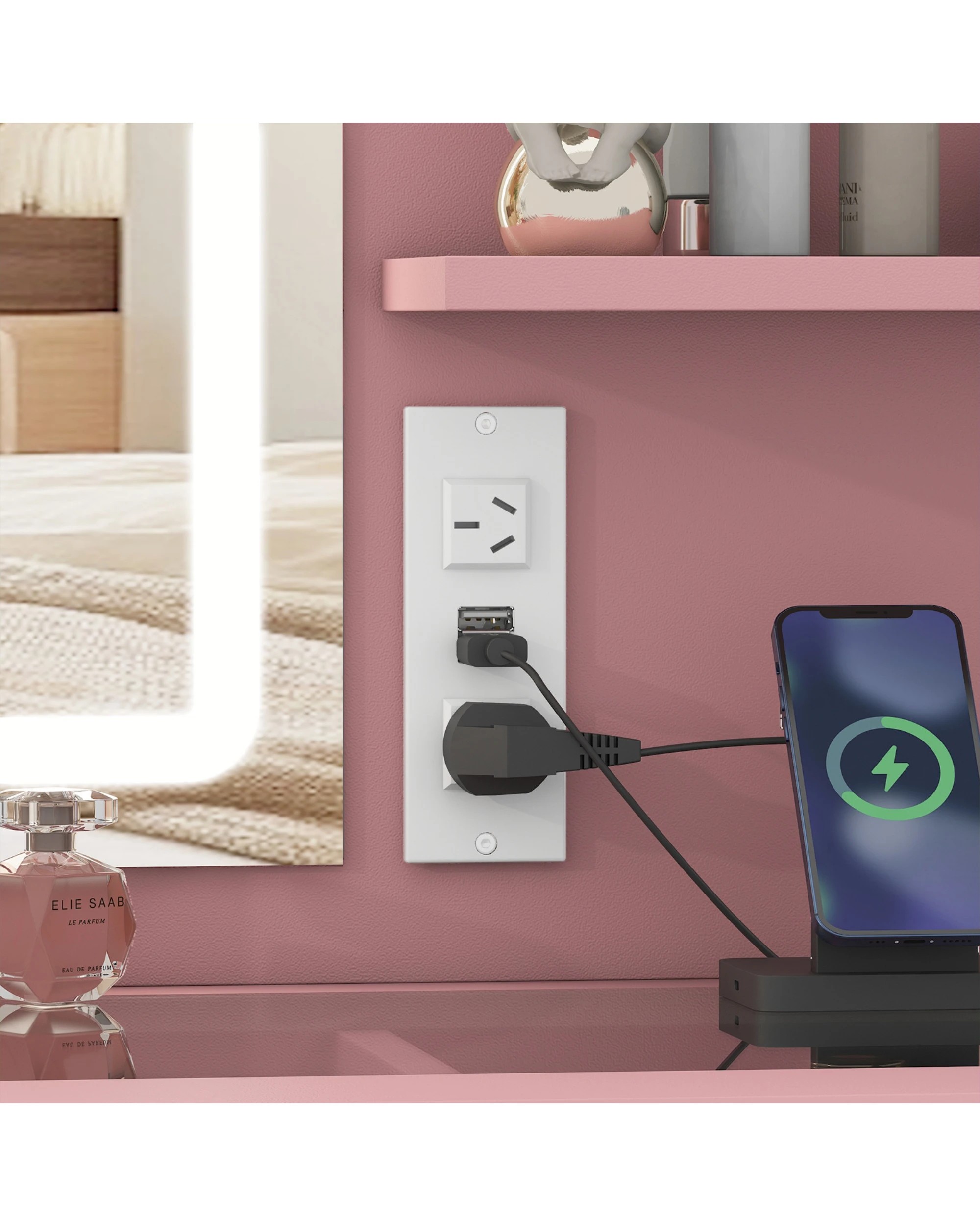 4 Advwin Dressing Table with LED Mirror 5 Drawers and Charging Station - Pink, 4 of 8