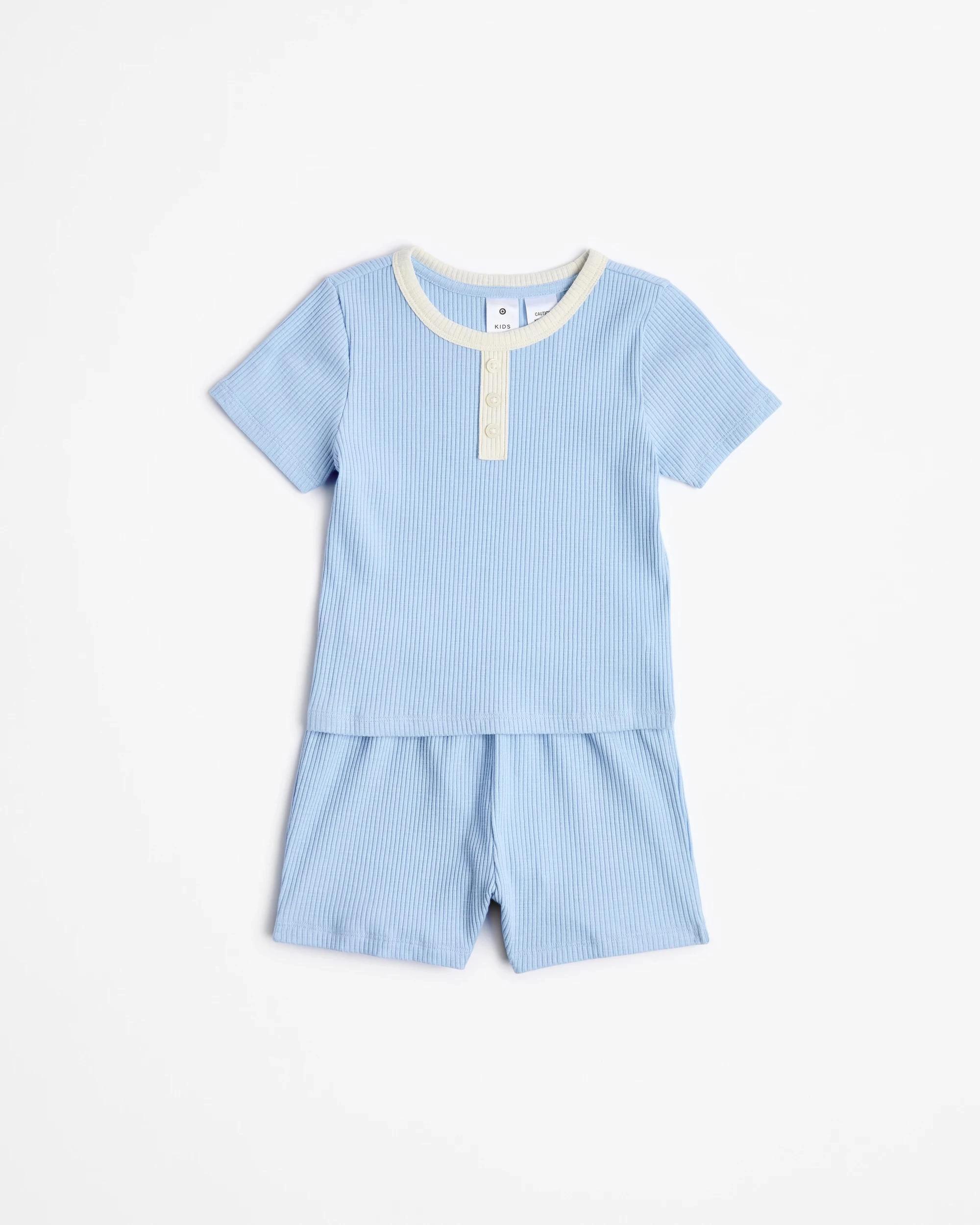 4 Target Younger Boys Henley Slub Rib Knit Pajama Set BLUE, 4 of 6