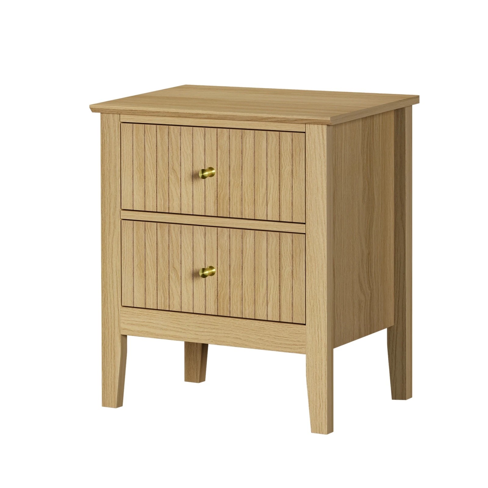 1 Oikiture Bedside Table 2 Drawers Nightstand Cabinet Gold Handle - Natural, 1 of 8