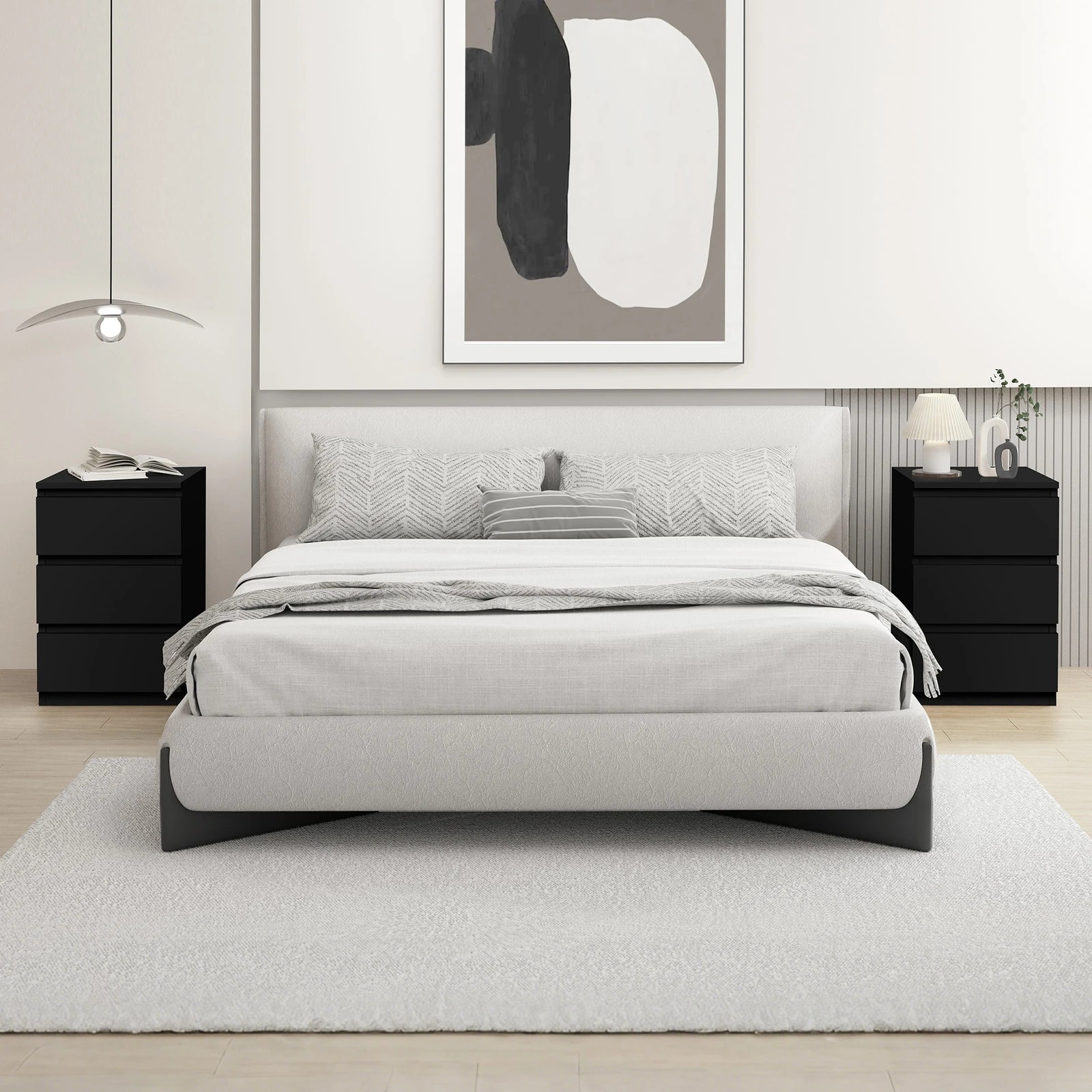 3 Alfordson 2x Bedside Table 3 Drawers - Black, 3 of 10