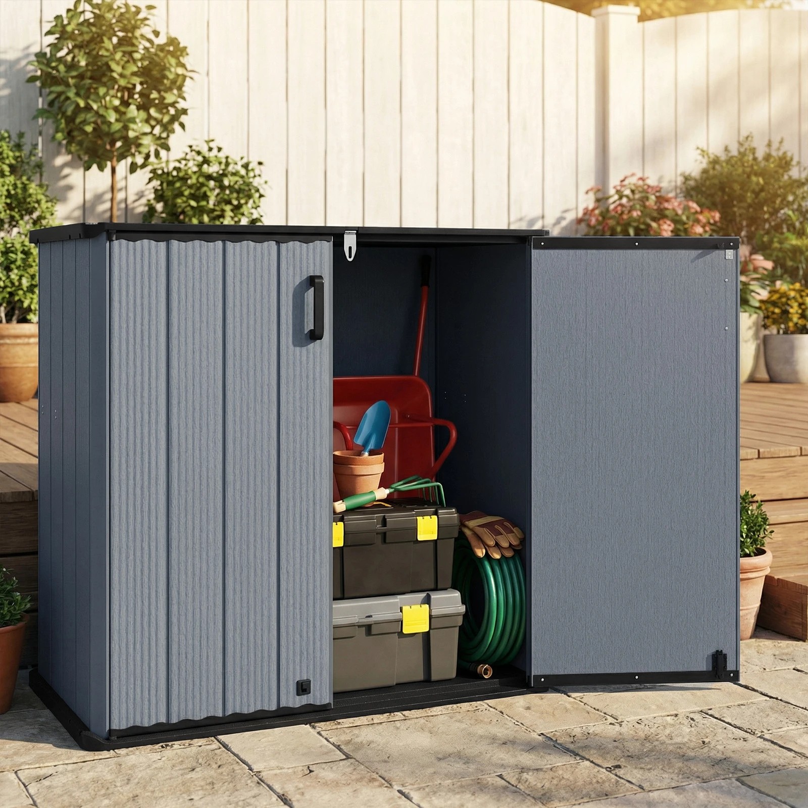 5 Costway 665 L Outdoor Storage Shed All-Weather Storage Box - Grey, 5 of 6