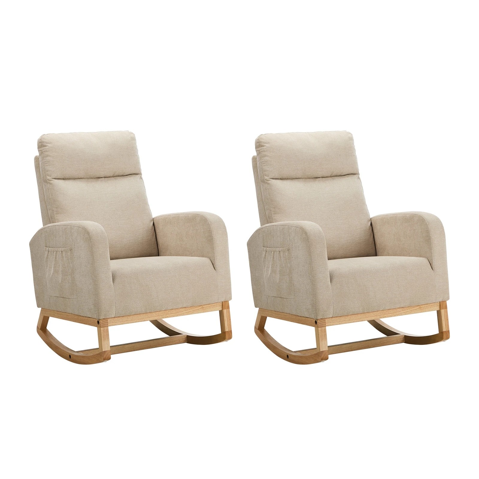 1 Oikiture 2x Rocking Armchair Linen Fabric Lounge Chair Accent Chair - Beige, 1 of 10