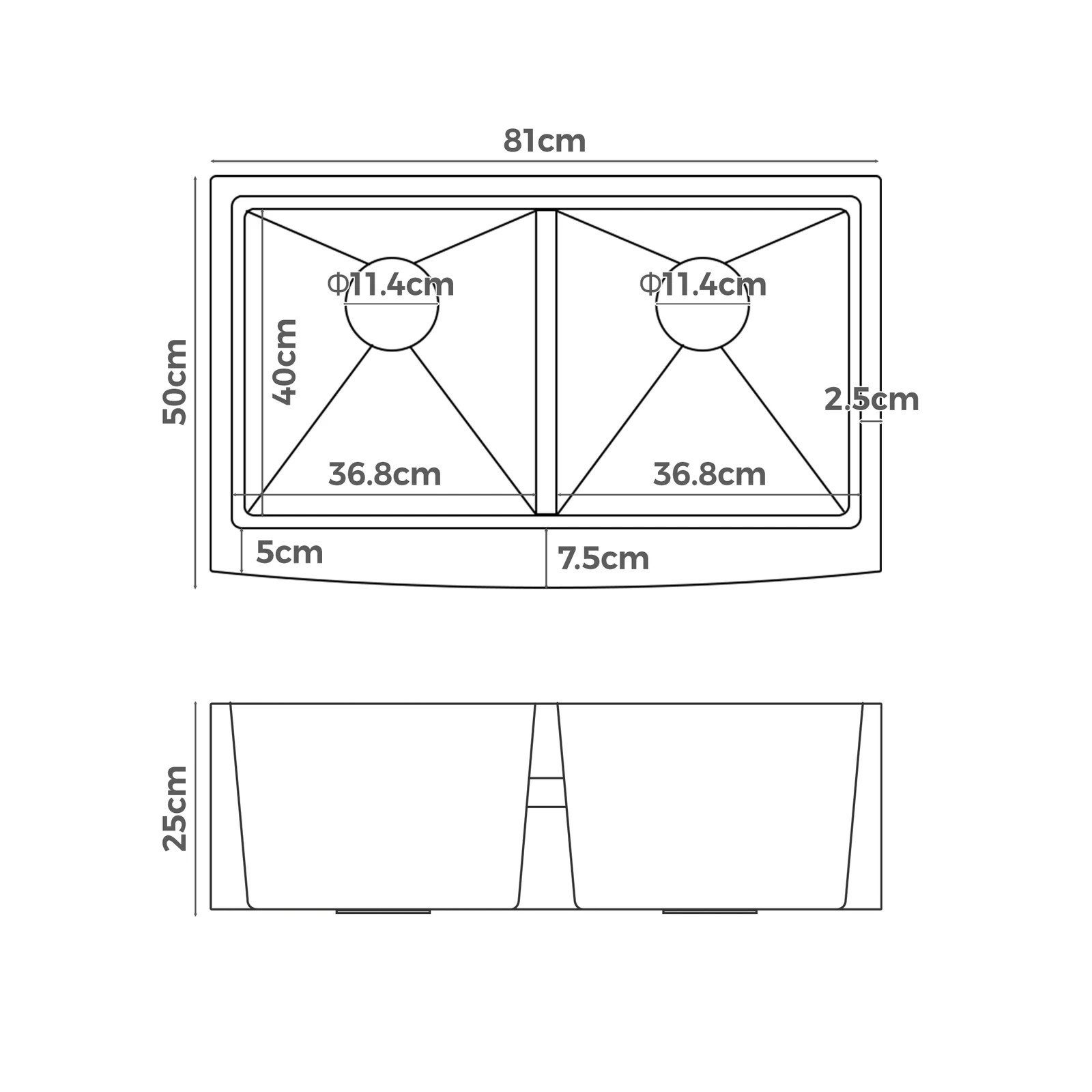 9 Alfordson Farmhouse Kitchen Sink 81x50cm Stainless Steel Basin Double Bowl - Silver, 9 of 9