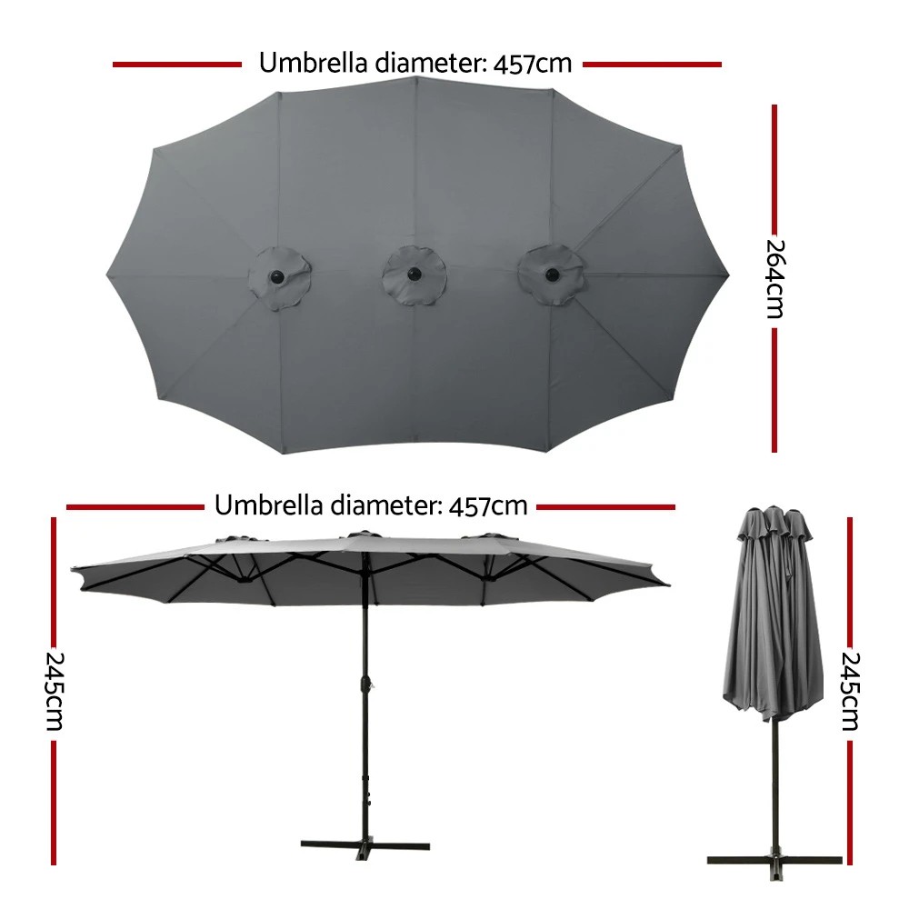 2 Instahut 4.57m Outdoor Umbrella Beach Pole Garden Tilt - Charcoal, 2 of 6