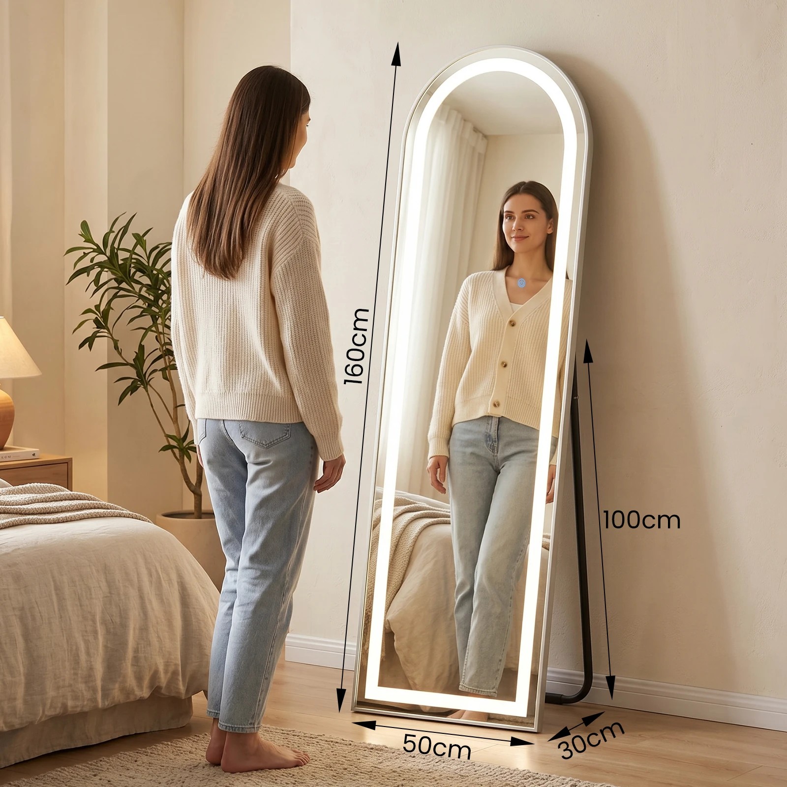 10 Advwin Arched Full Length Floor Mirror with LED Lights 160x50cm Wall Mounted, 10 of 10
