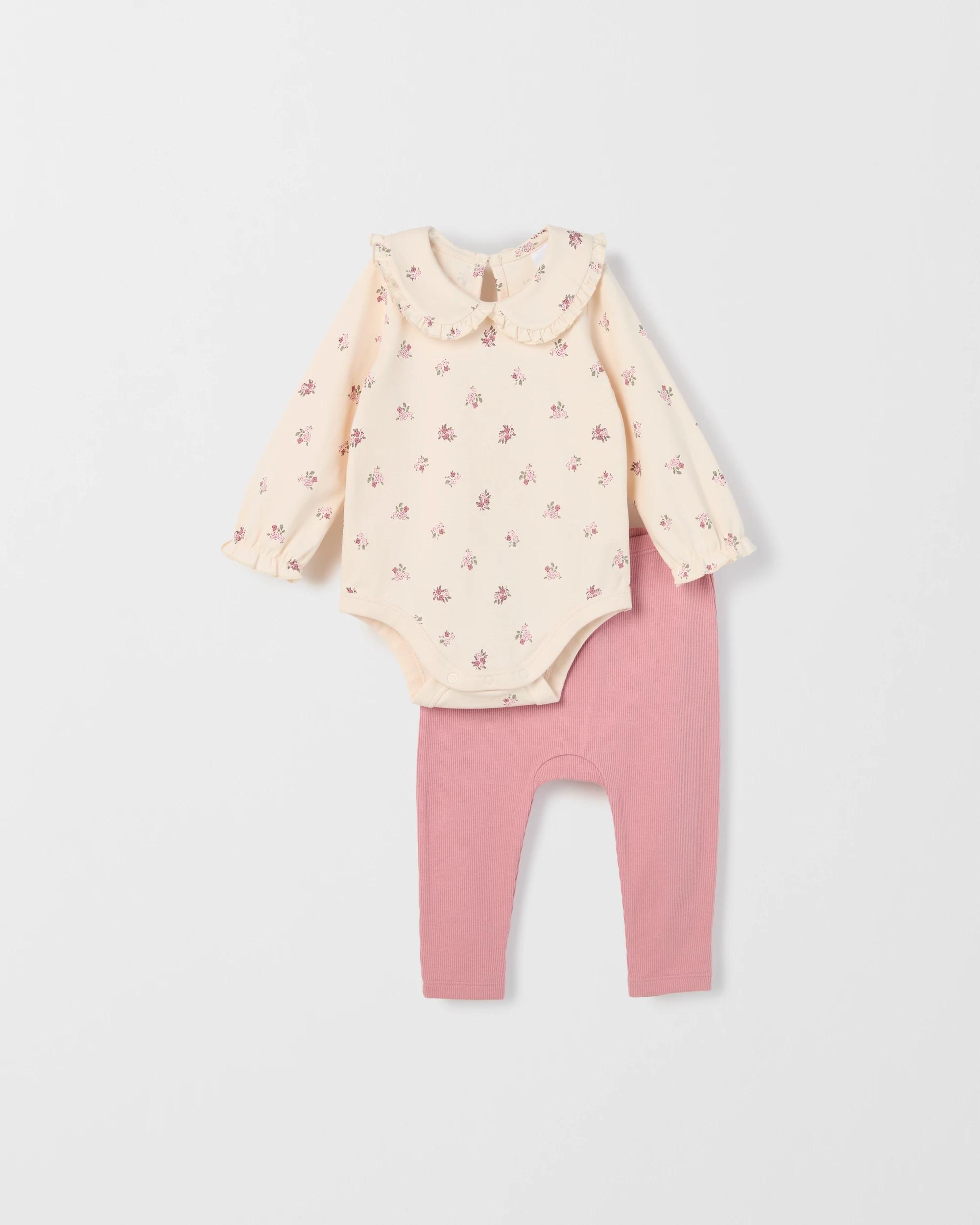 1 Target Baby Baby Organic Cotton Collared Bodysuit and Leggings Set DITSY MAUVE, 1 of 3