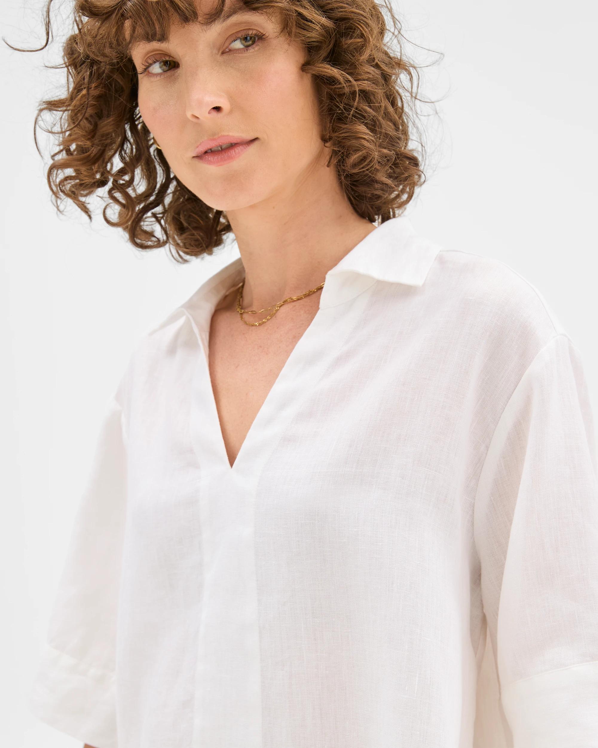 5 Target European Linen Popover Shirt WHITE, 5 of 6