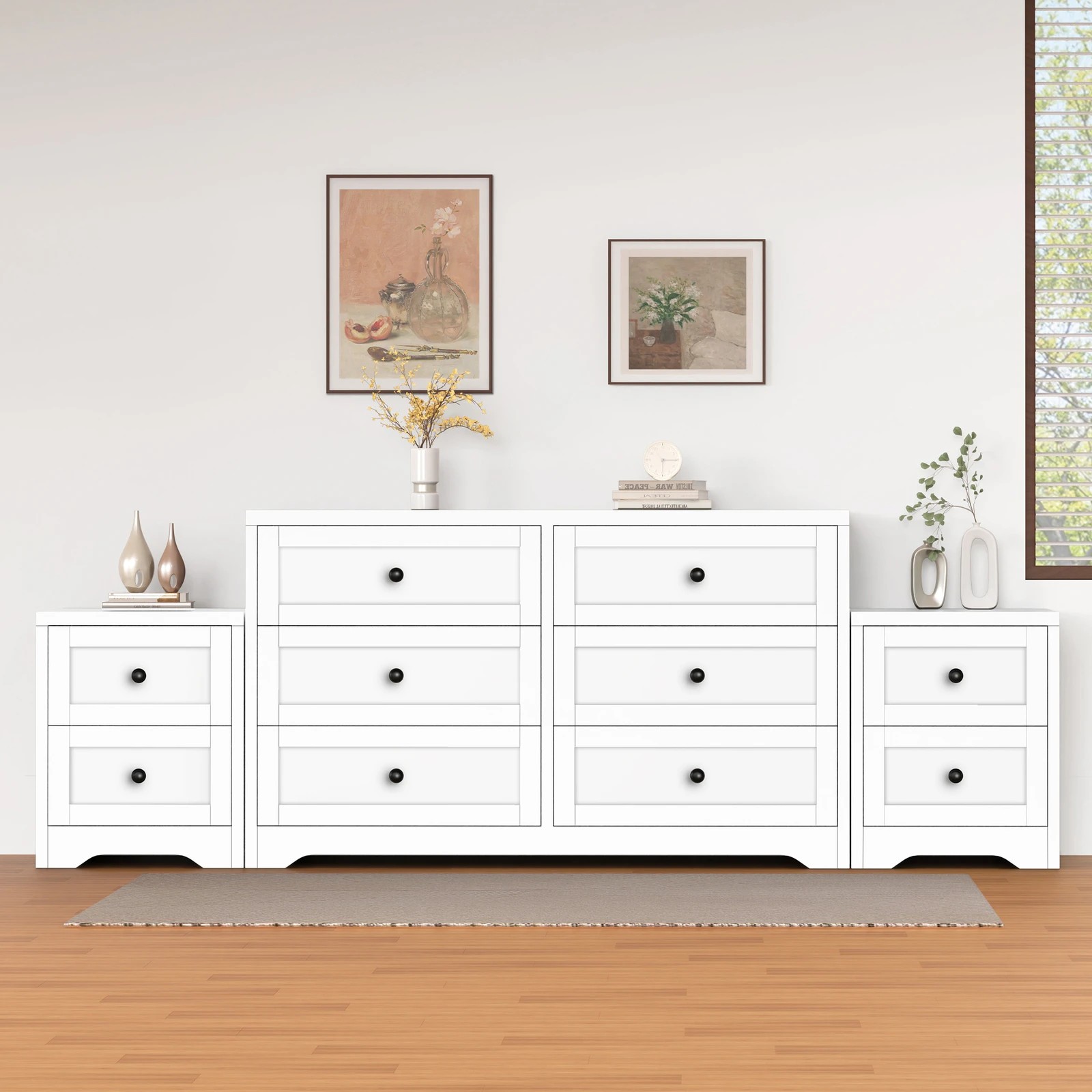 2 Alfordson 6 Chest of Drawers Bedside Table Hamptons Bedroom Storage Cabinet - White, 2 of 10