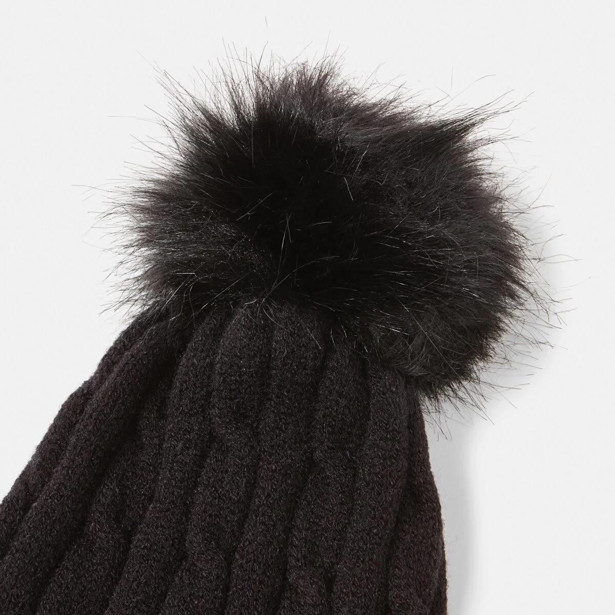 3 Cable Pom Pom Beanie Black, 3 of 4