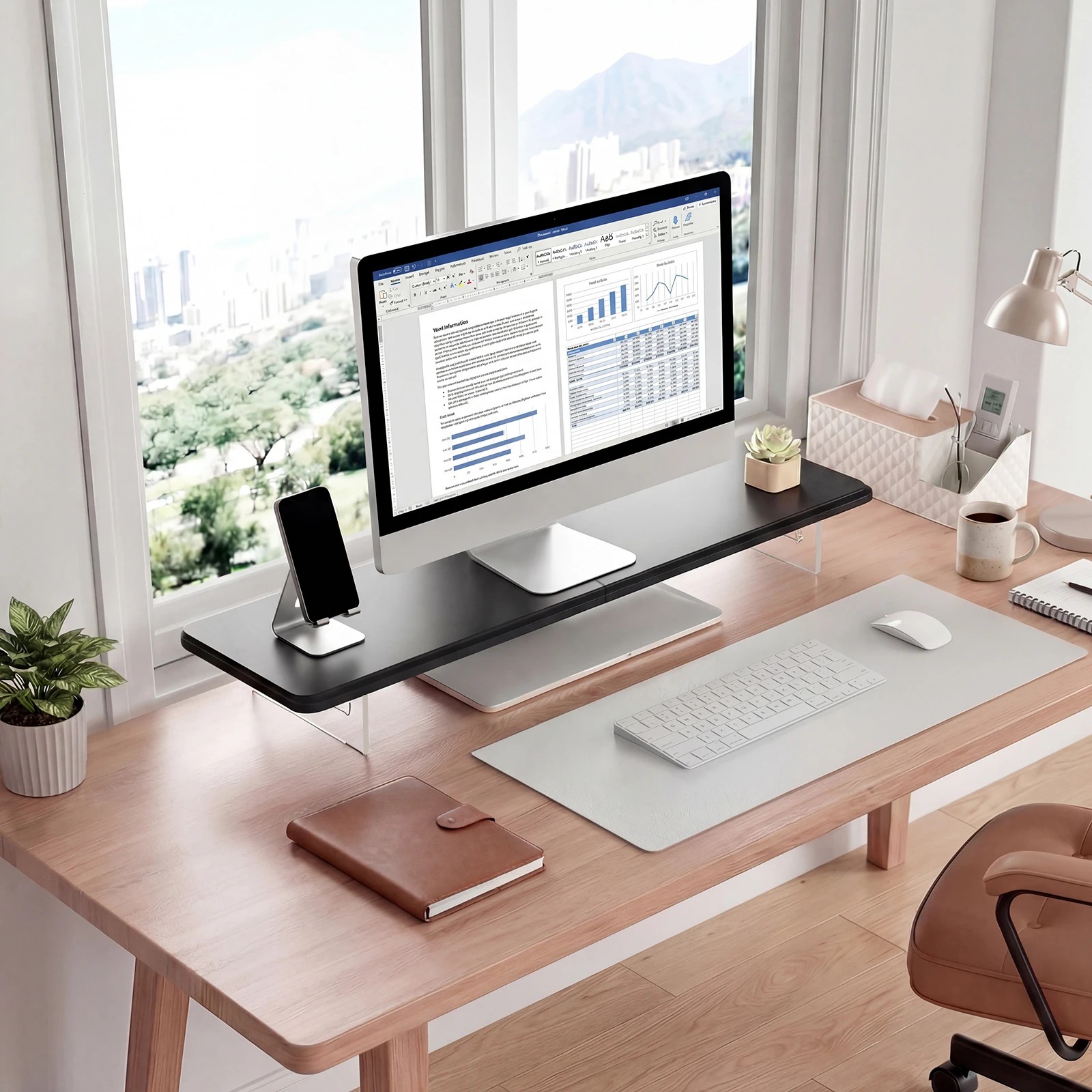 5 Advwin 80cm LED Monitor Stand w/ Acrylic Leg Adjustable Height - Brown, 5 of 7