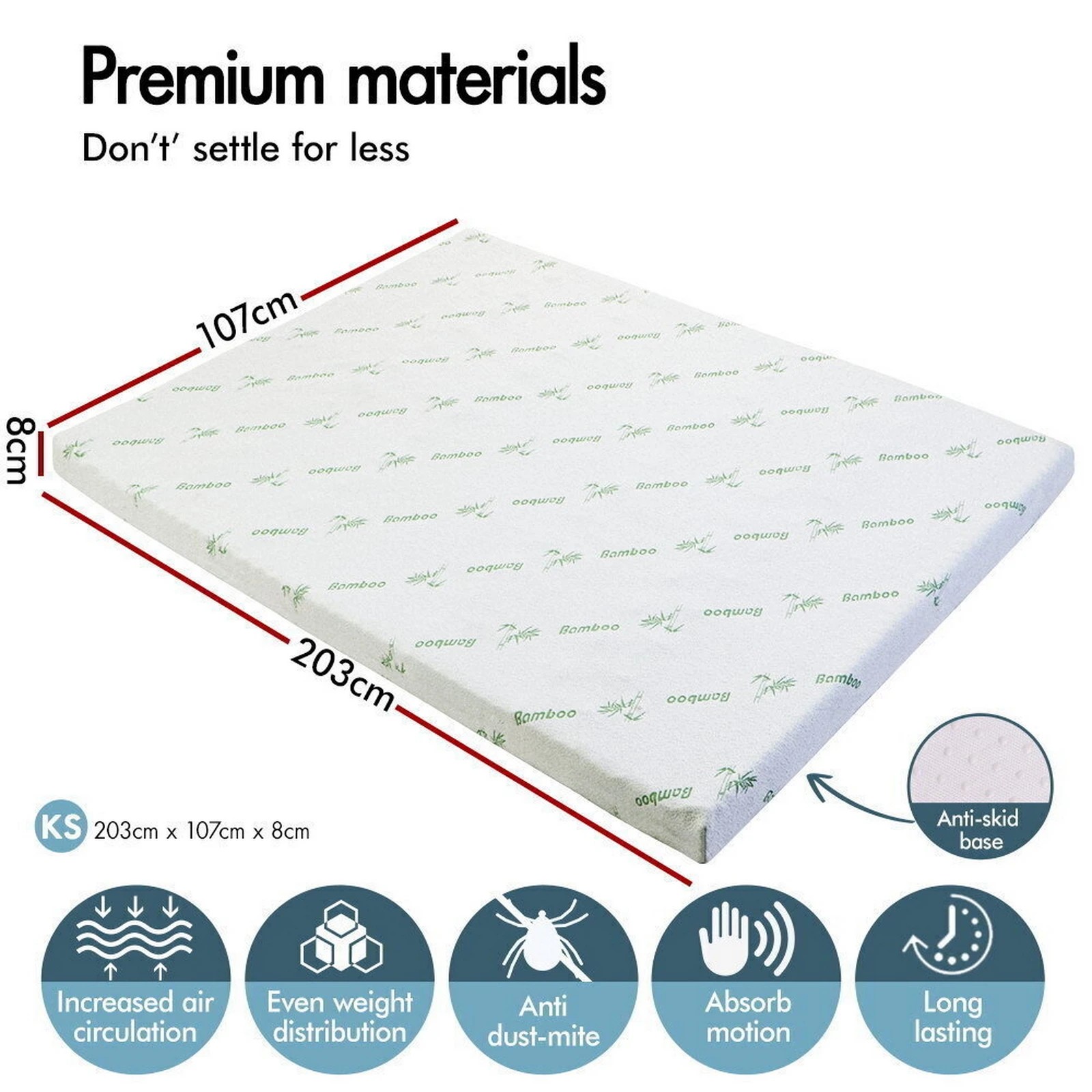 9 Starry Eucalypt Memory Foam Mattress Topper 7-Zone 8cm - King Single Bed, 9 of 10