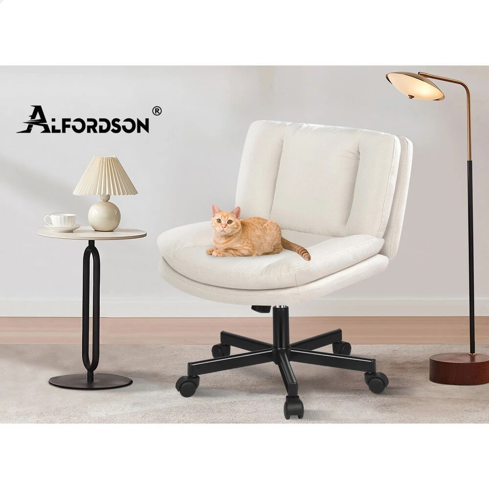 10 Alfordson Armless Office Desk Chair Mid Back Wide Seat w/ Wheels Fabric - Beige, 10 of 10