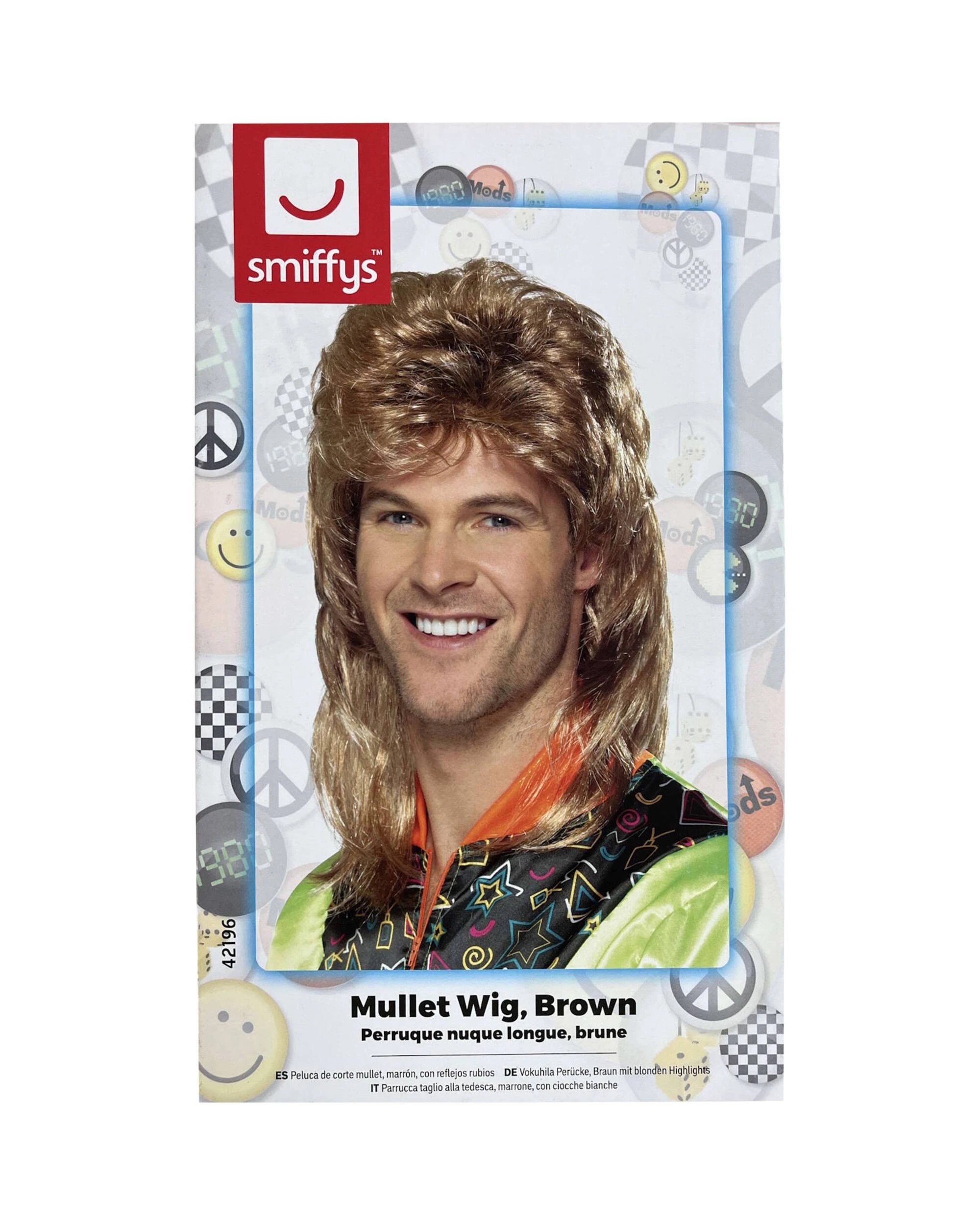 2 Smiffys Men's 80's Mullet Wig - One Size - Brown, 2 of 3