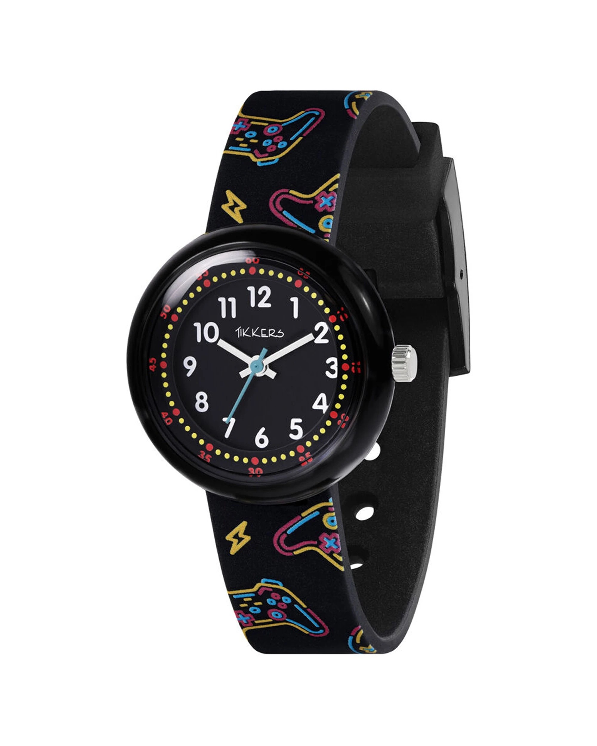 1 Tikkers Time Gaming Dial Watch With Silicone Adjustable Straps - Black, 1 of 3