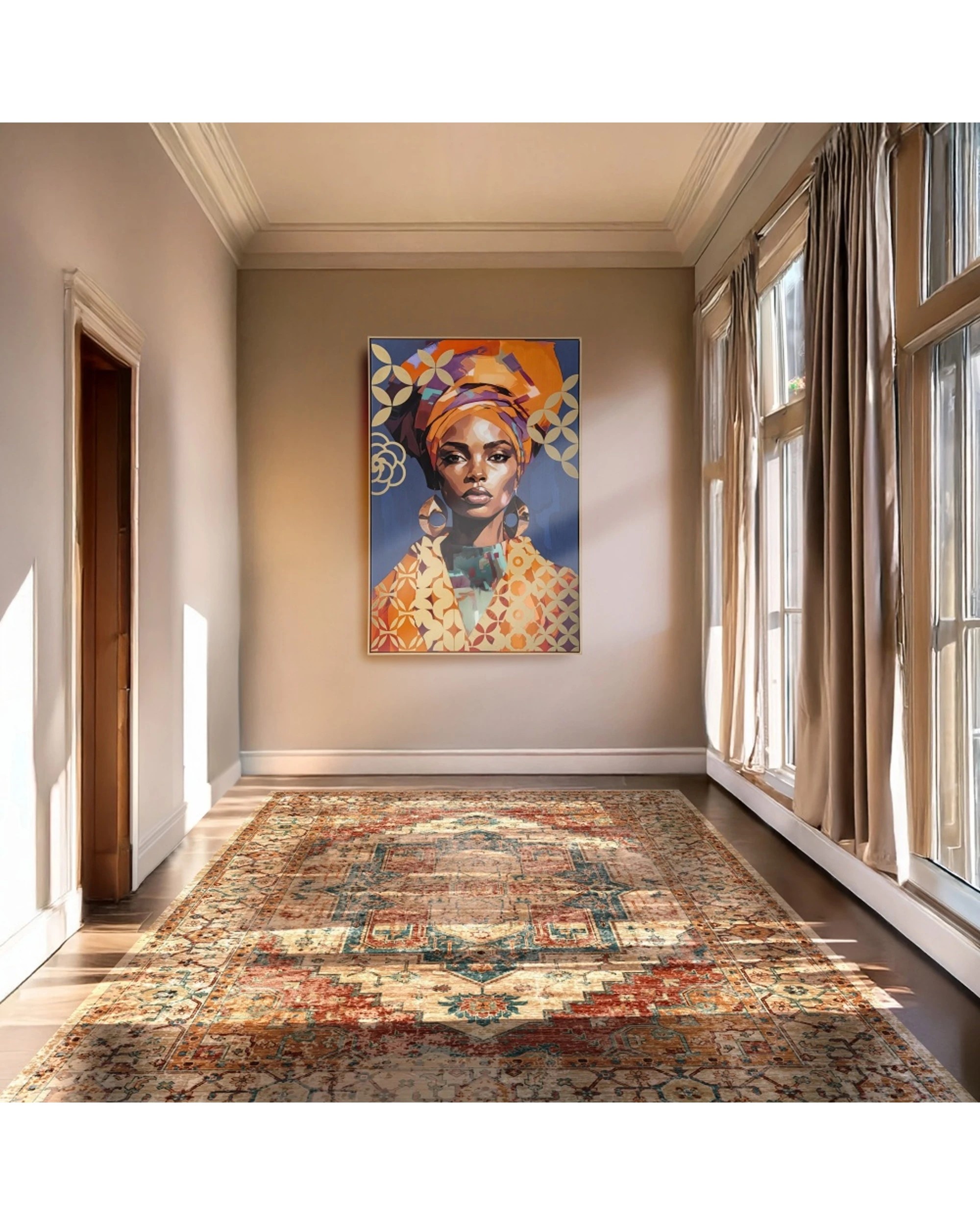 7 Urban Style Brushmarks Gold Foiled Canvas Artwork Print Woman 825x1225mm - Blue, 7 of 7