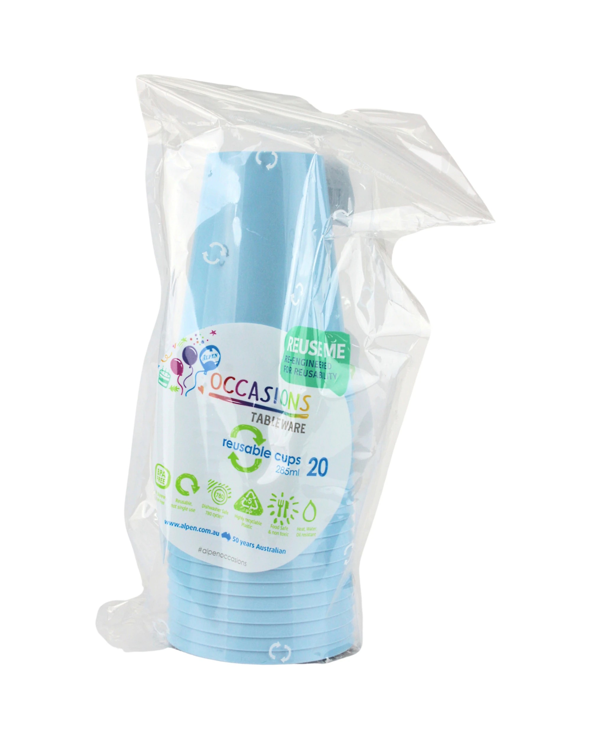 2 Alpen Reusable Cups 285ml Pack of 20 - Ice Light Blue - Light Blue, 2 of 3