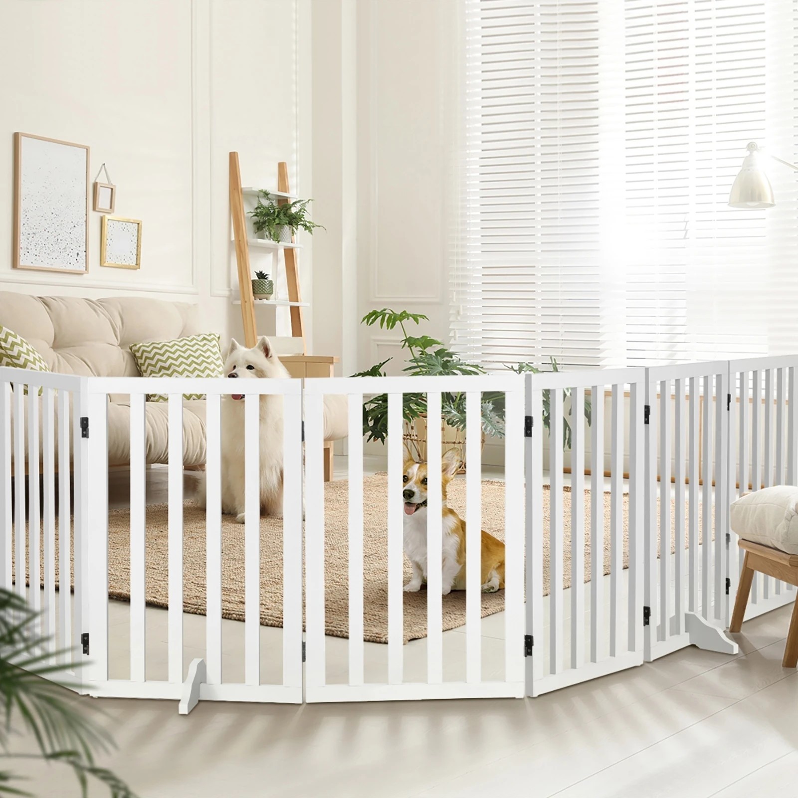 4 Alopet Wooden Pet Gate Dog Fence Safety Stair Barrier Security Door 6-Panel 80cm - White, 4 of 10