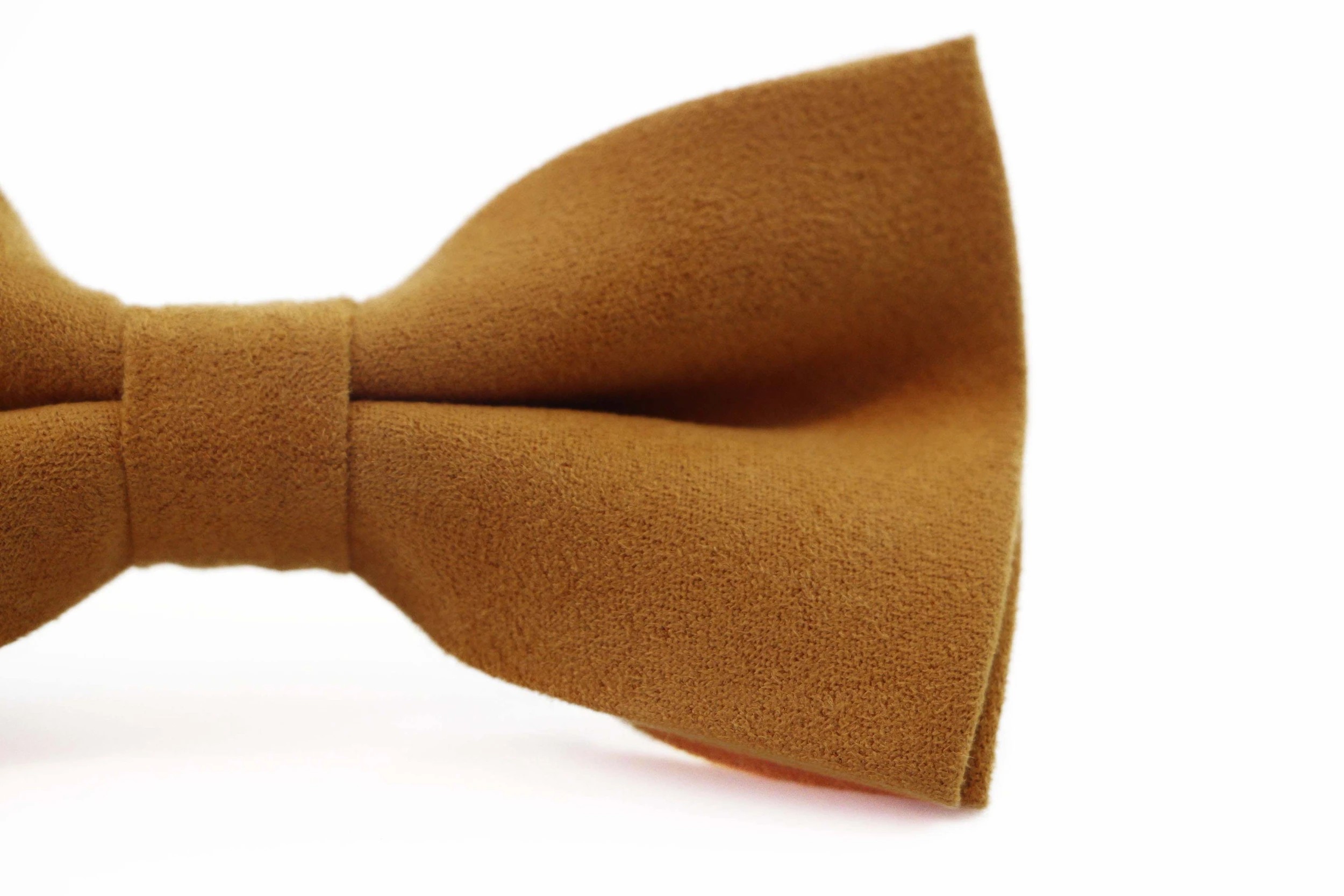 3 Zasel Mens Camel Velvet Plain Colour Bow Tie - Brown, 3 of 4