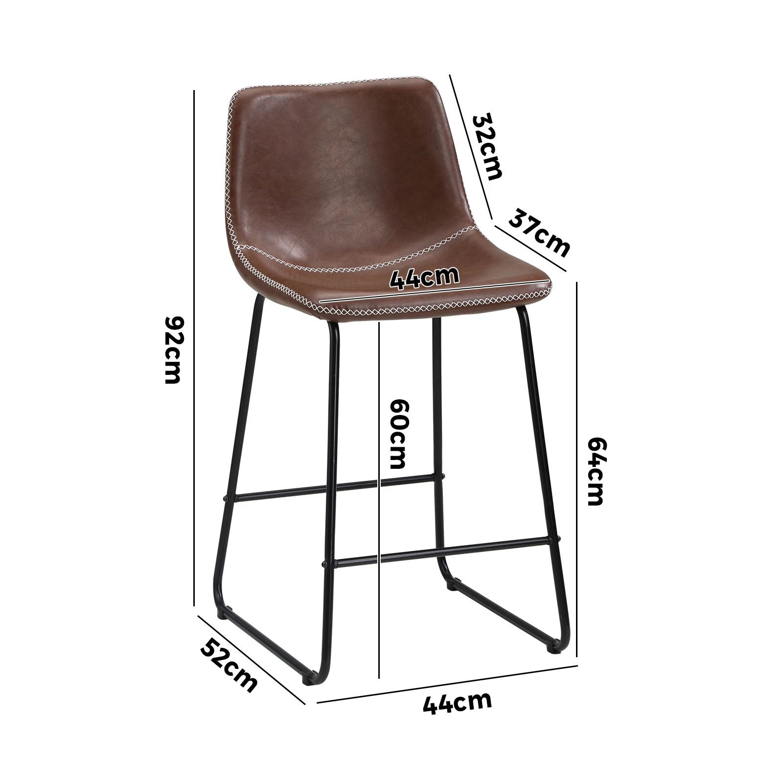 10 Oikiture 2x Bar Stools Kitchen Dining Chairs Leather Padded Stool
 - Brown, 10 of 10
